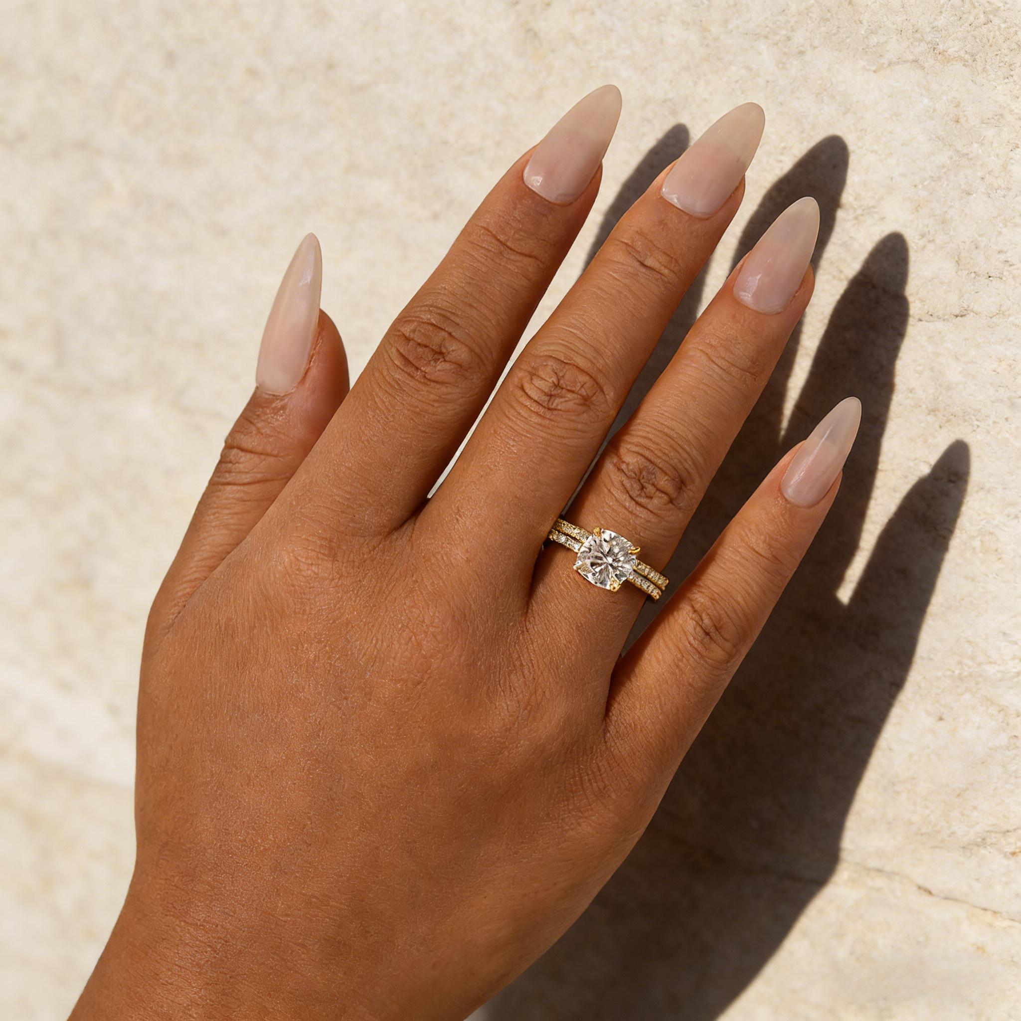 Moissanite 2.5Ct Cushion Cut Yellow Gold Bridal Wedding Ring Set