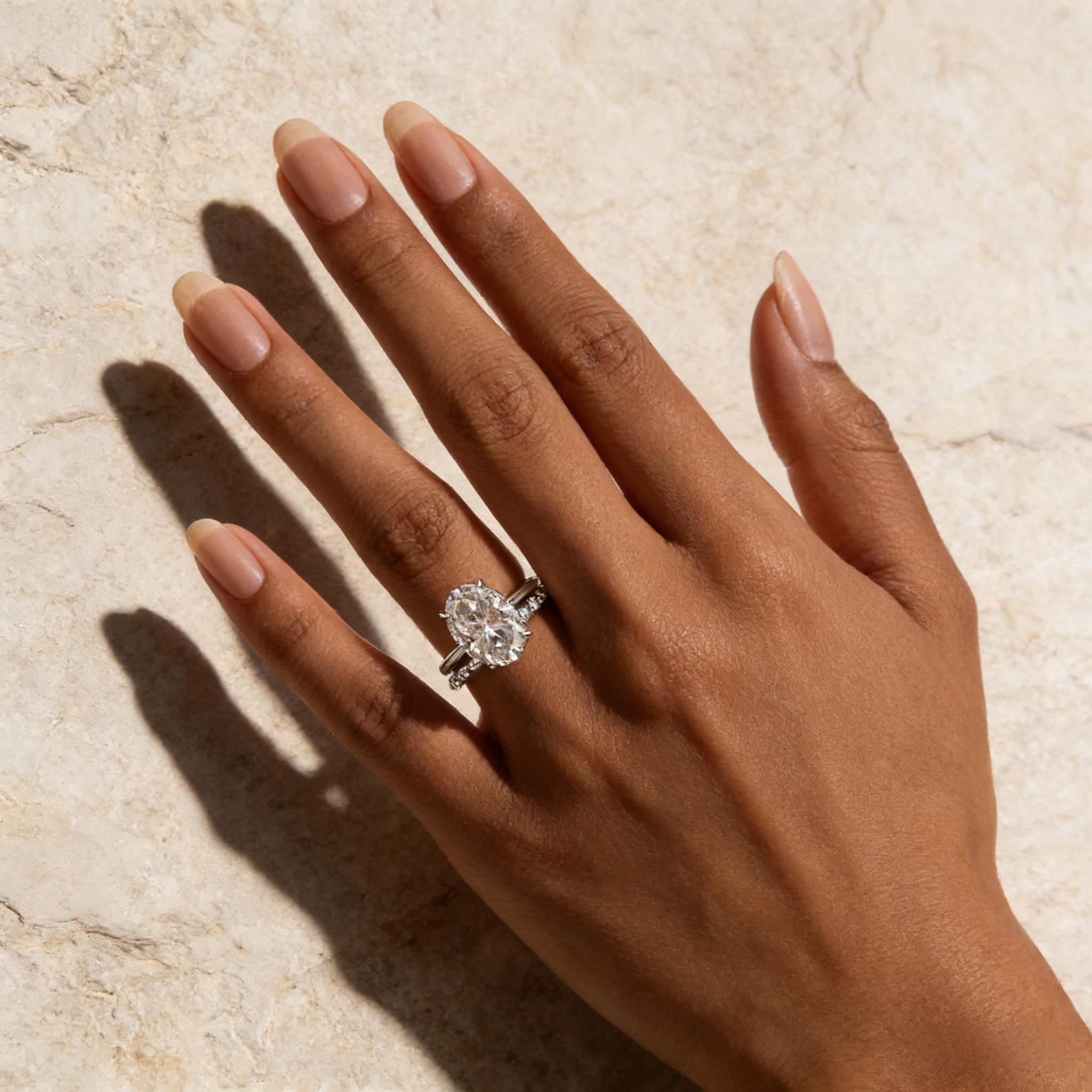 Solitaire 5.5Ct Oval Cut White Gold Moissanite Wedding Ring Set With Round Cut Wedding Band