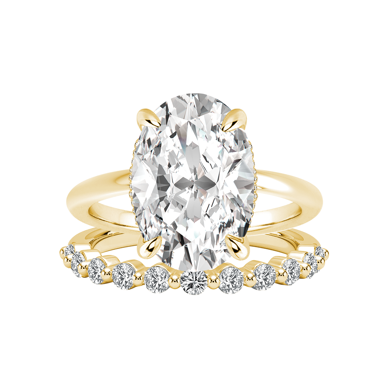 Solitaire 5.5Ct Oval Cut Yellow Gold Moissanite Wedding Ring Set With Round Cut Wedding Band