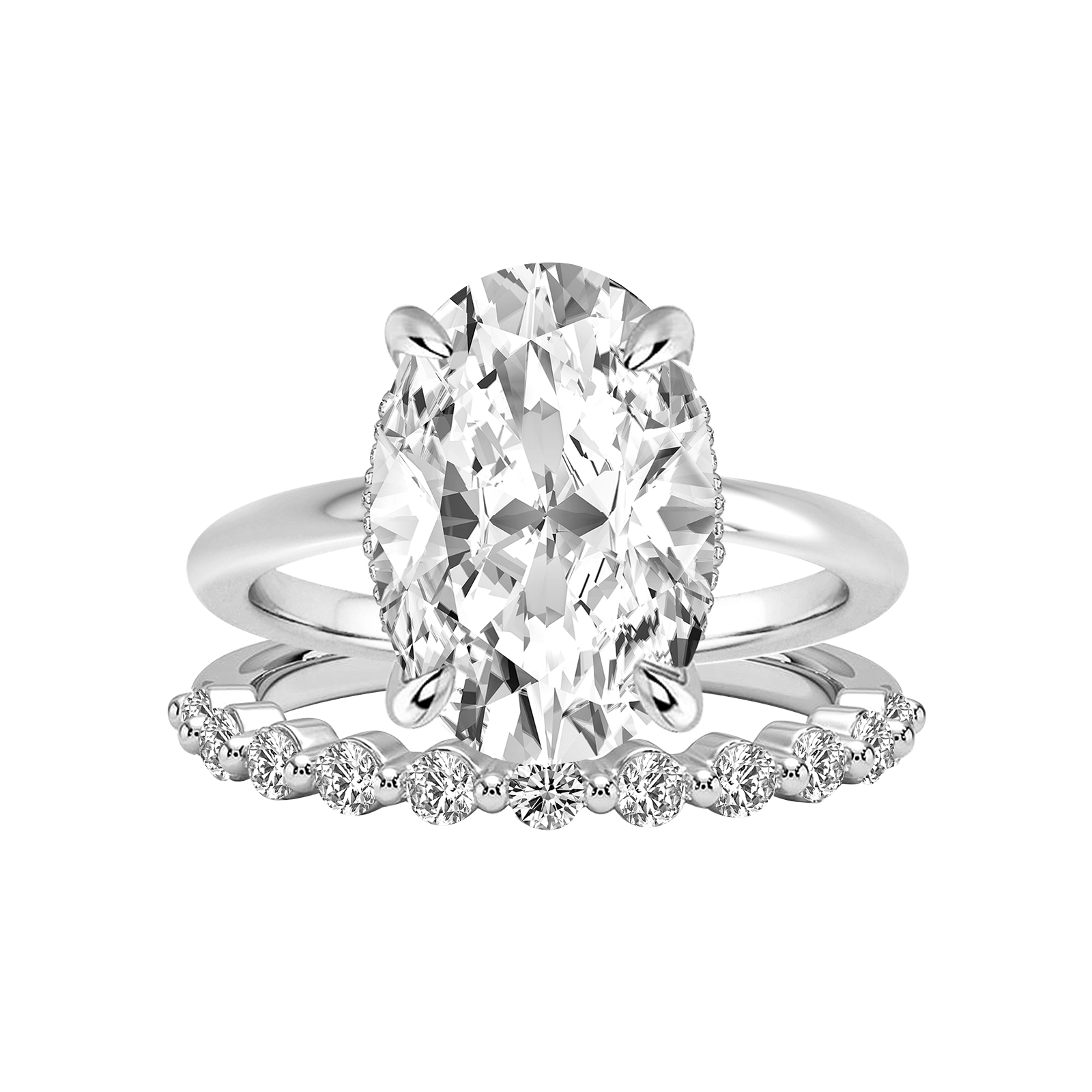 S925 Moissanite 5.5Ct Oval Cut Gold Plated Wedding Ring Set With Round Cut Wedding Band