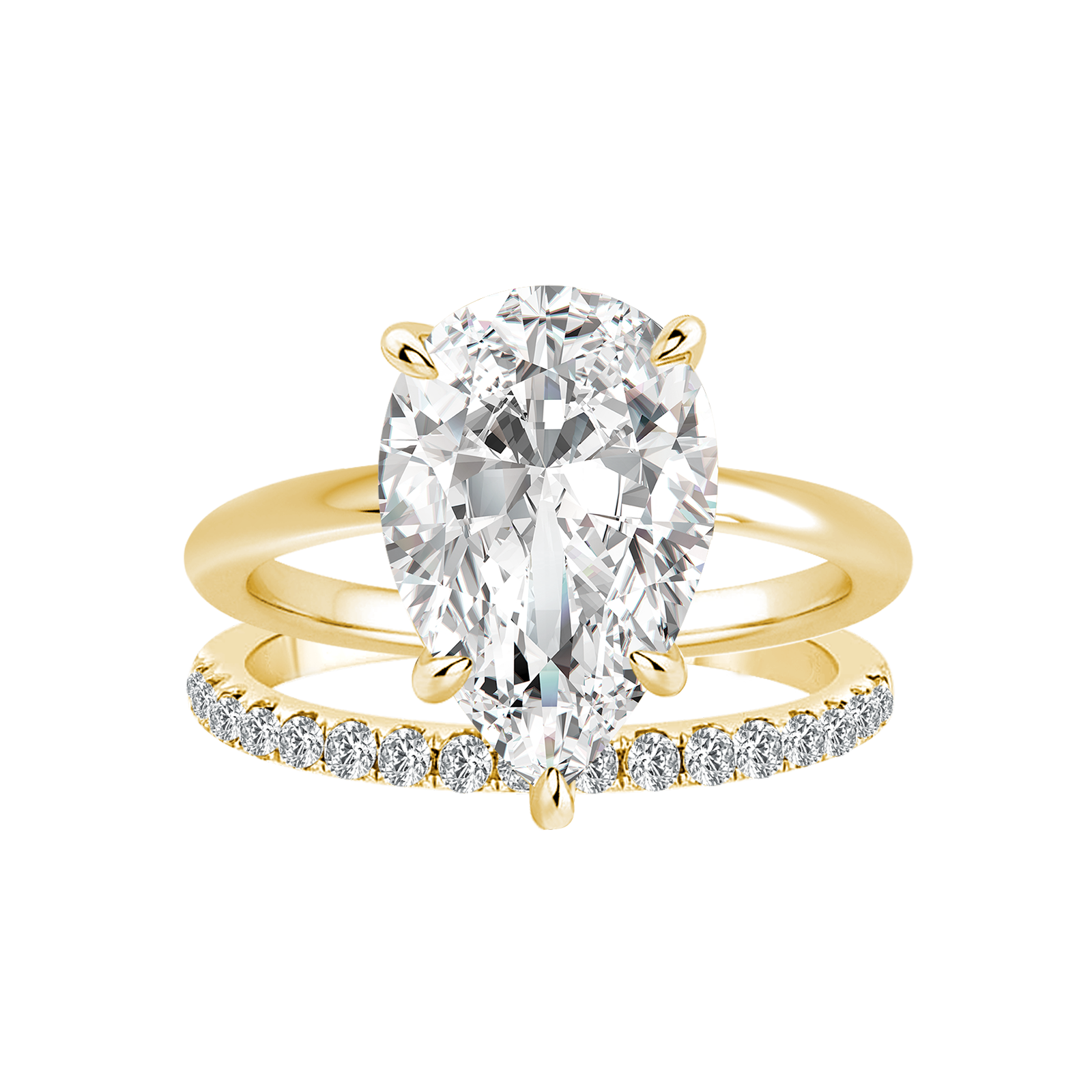 S925 Moissanite Solitaire 4.0Ct Pear Cut Yellow Gold Women's Wedding Ring Set