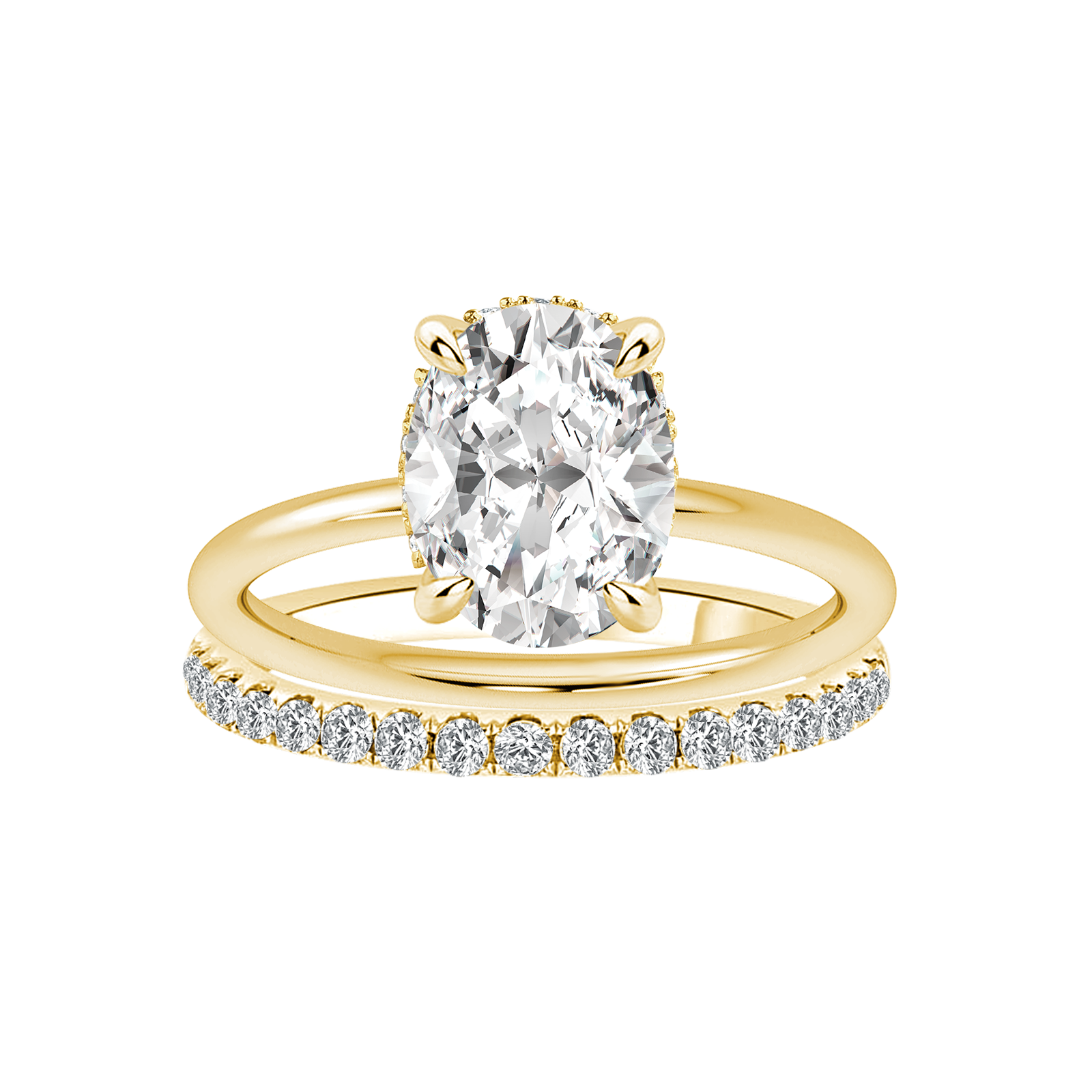 Moissanite 2.0 Ct Hidden Halo Solitaire Oval Cut Yellow Gold Wedding Ring