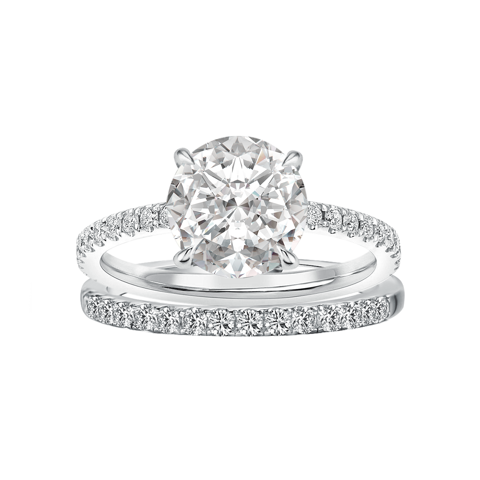 Moissanite 2.0Ct Round Cut White Gold Bridal Wedding Ring Set