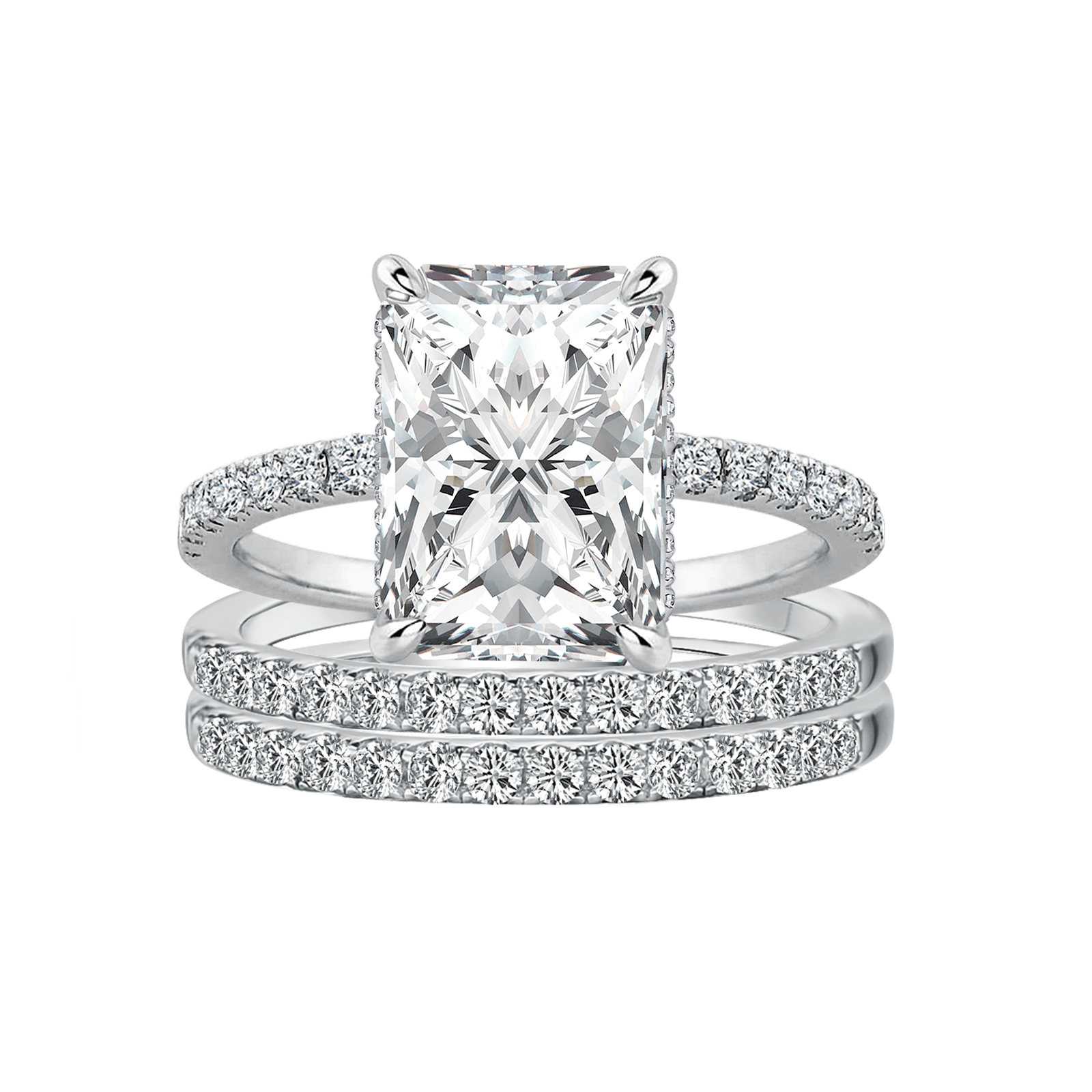 3.5 Ct Radiant Cut 3PC White Gold Moissanite Diamond Wedding Ring