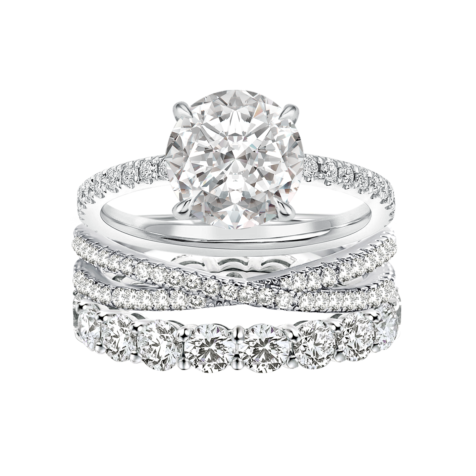 S925 Moissanite 2.0 Ct Round Cut Diamond Wedding Ring with Twist Bands