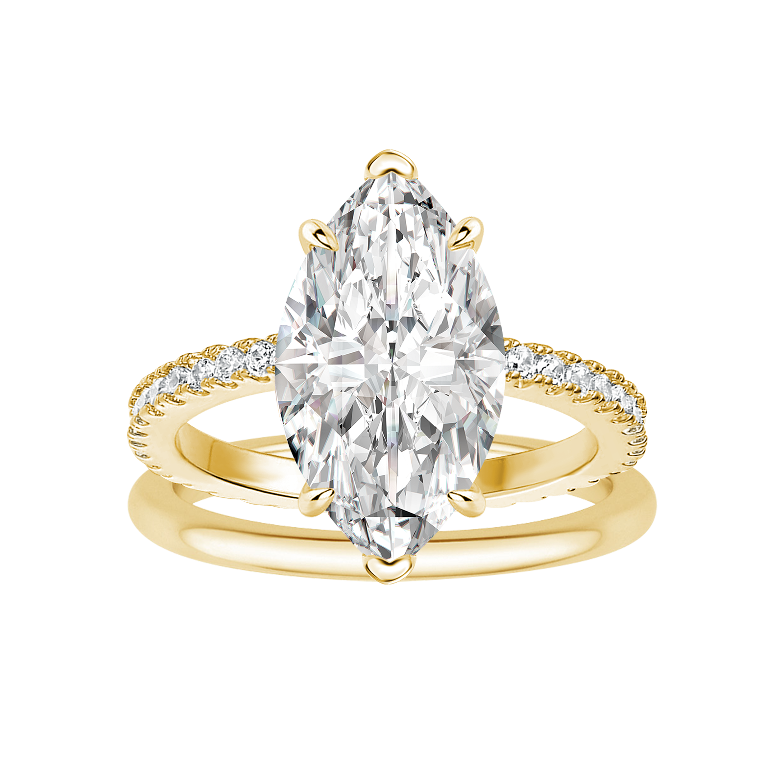 4.0 Ct Marquise Cut Yellow Gold Moissanite Diamond Wedding Ring Set