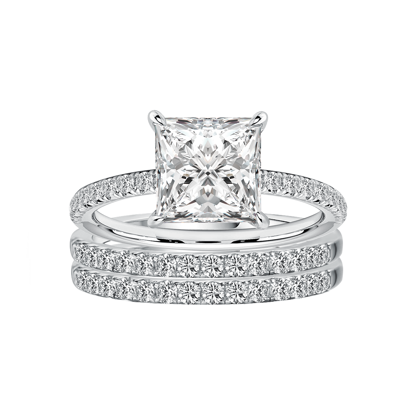 2.0 Ct Princess Cut Pavé White Gold Moissanite Diamond Wedding Ring