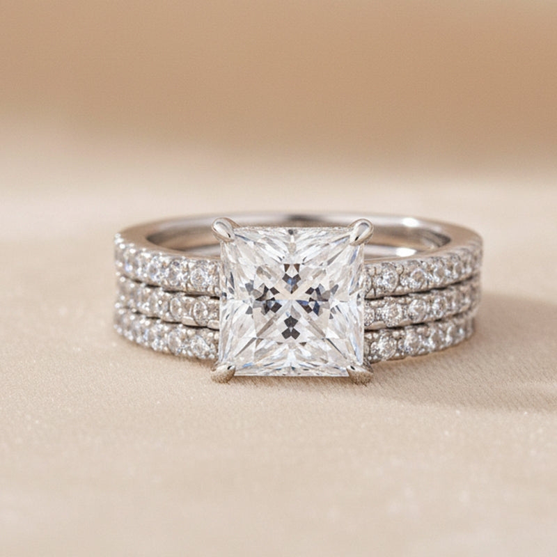 2.0 Ct Princess Cut Pavé White Gold Moissanite Diamond Wedding Ring