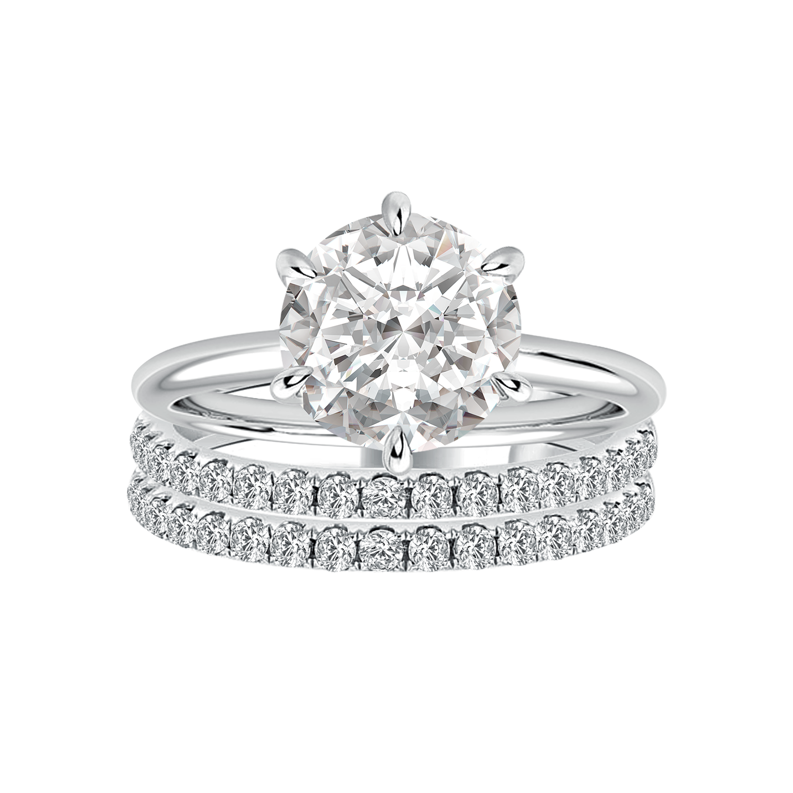 Solitaire 2.0 Ct Round Cut 3PC White Gold Moissanite Diamond Wedding Ring
