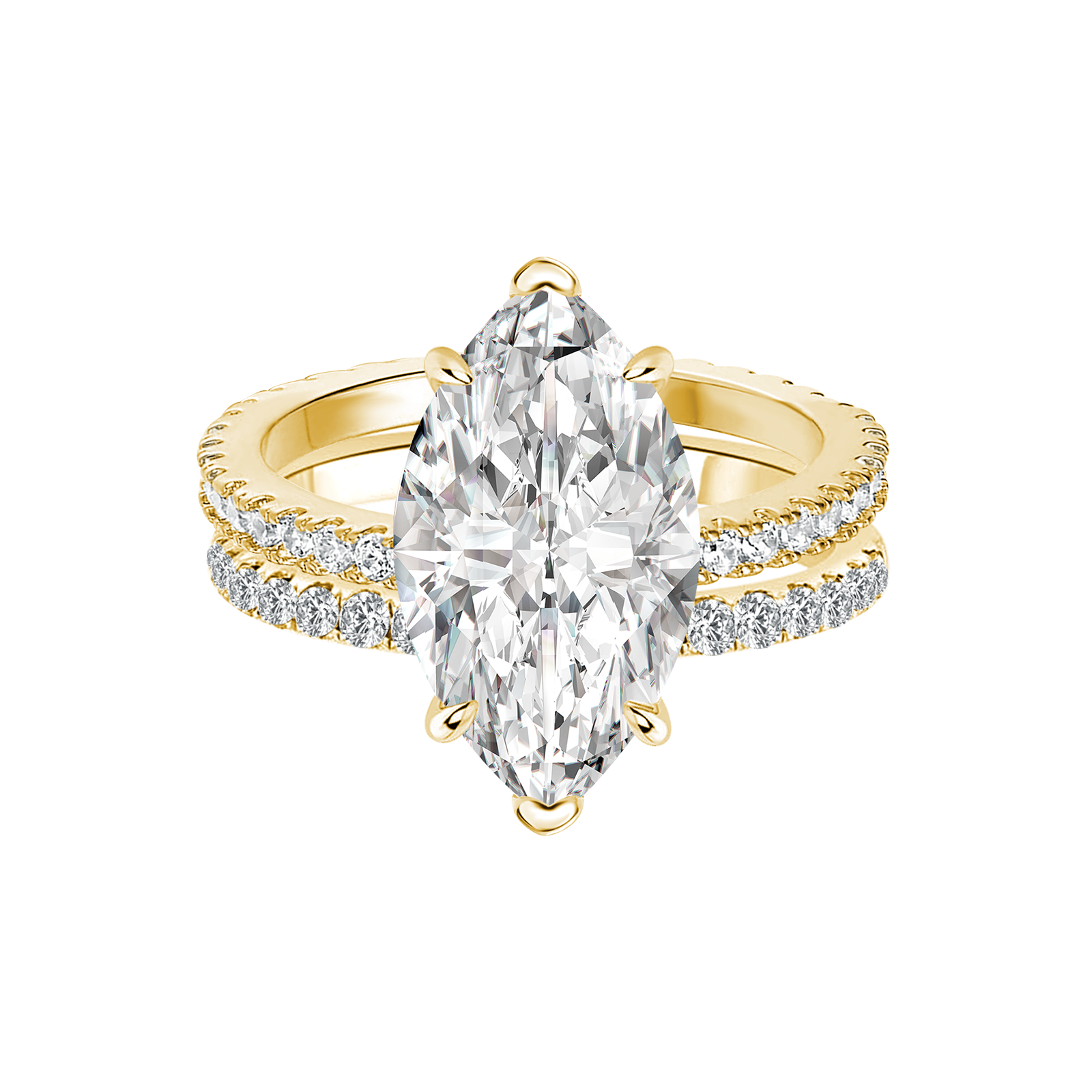 Moissanite 4.0 Ct Marquise Cut Yellow Gold Half-Coverage Wedding Set