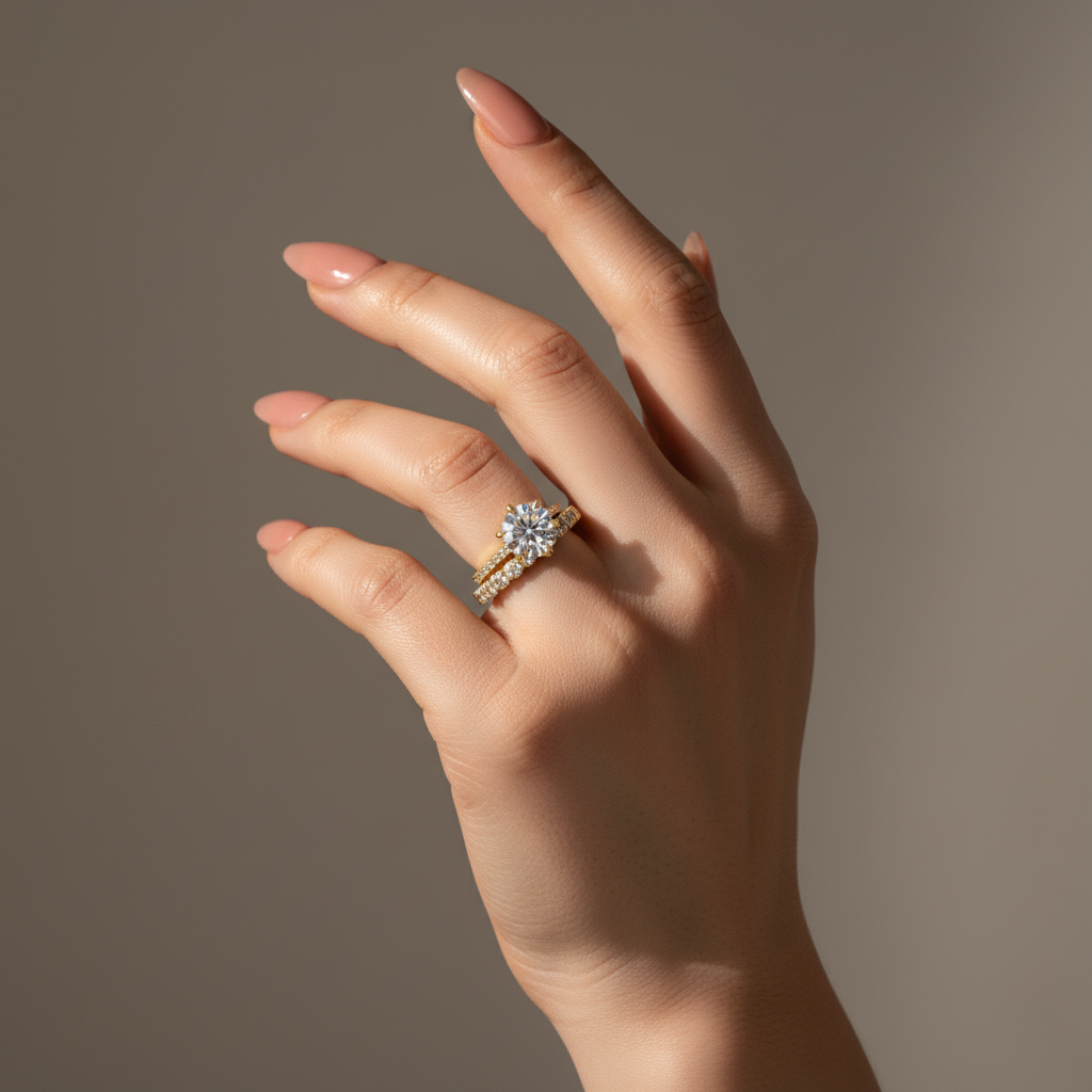 Moissanite 3.0Ct Round Cut Yellow Gold Wedding Ring Set