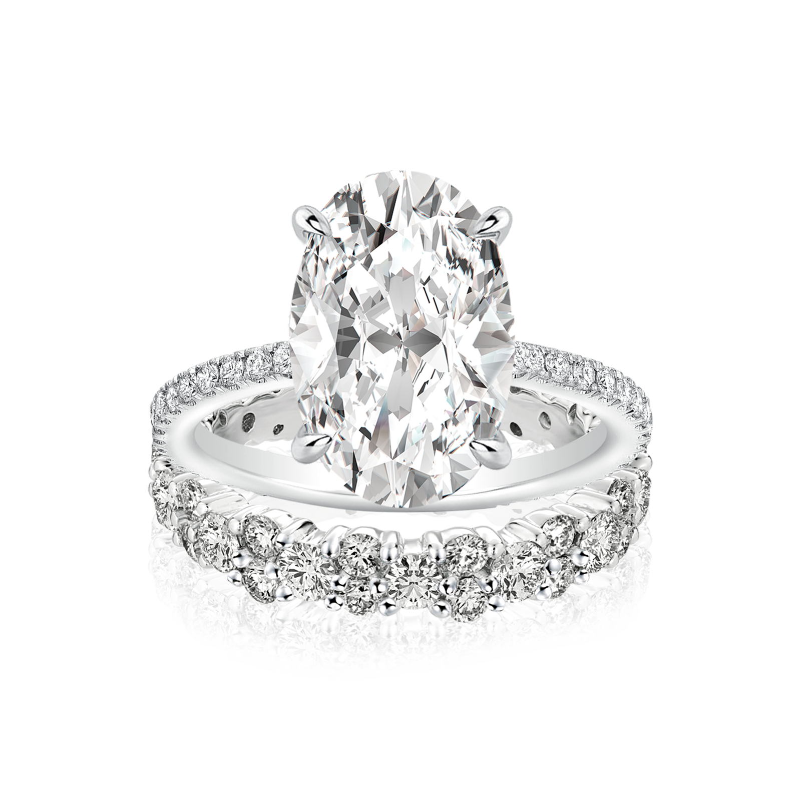 Moissanite 4.0Ct Oval Cut White Gold Wedding Ring with Round Cut Full Wedding Band