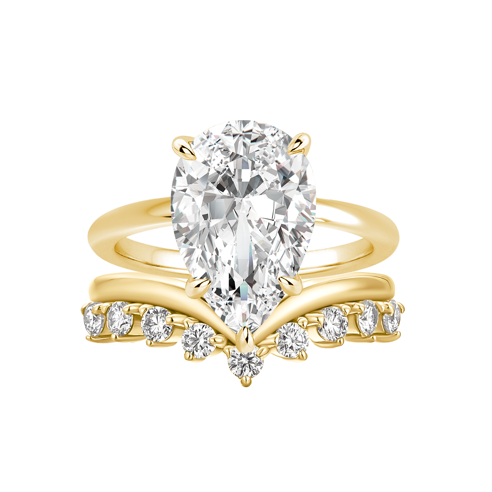 Moissanite 4.0 Ct Pear Cut Yellow Gold Engagement Ring For Women with Graduated Tiara Wedding Ring