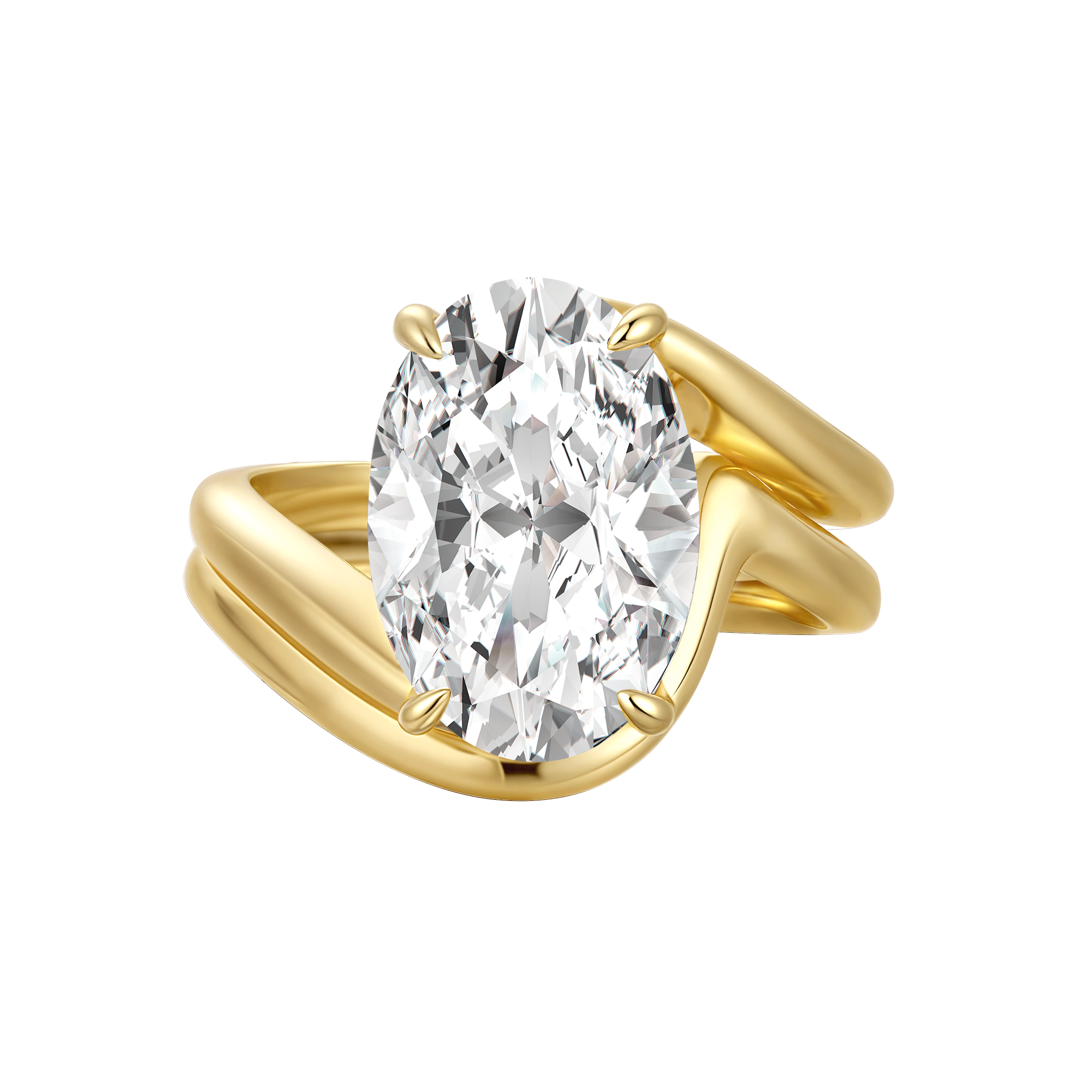 2PC Moissanite Wedding Sets 5.5Ct Oval Cut Yellow Gold Bypass Engagement Ring with Curved Wedding Band