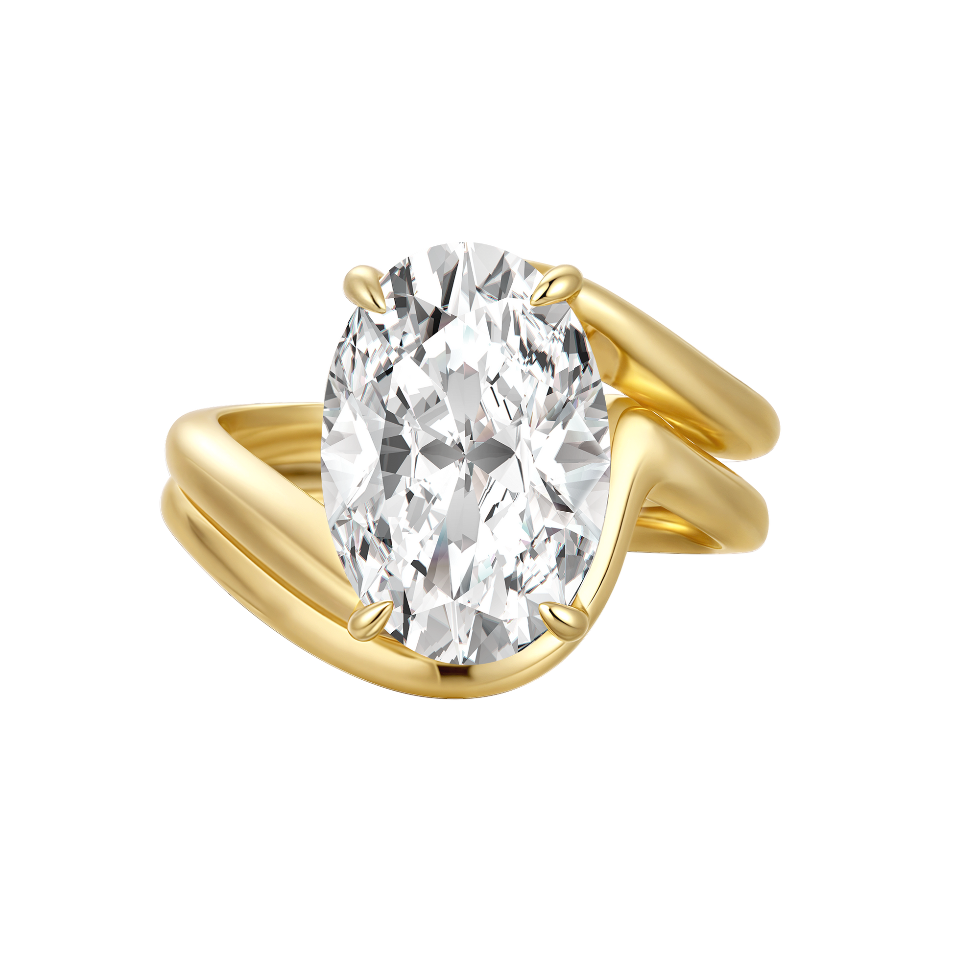 2PC Moissanite Wedding Sets 5.5Ct Oval Cut Yellow Gold Bypass Engagement Ring with Curved Wedding Band