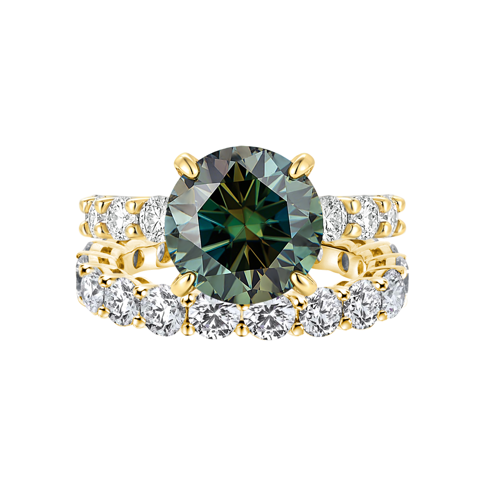 S925 Moissanite 4CT Round Cut Green Engagement Ring Set Hidden Halo Promise Ring For Women