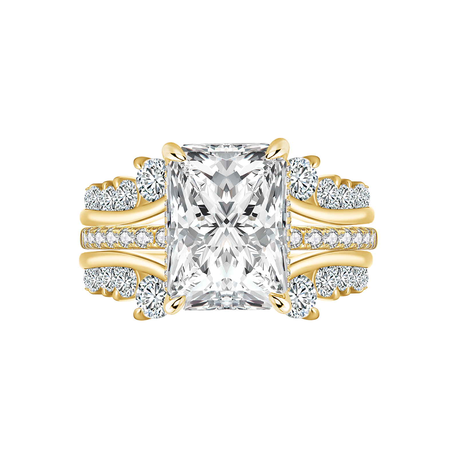Moissanite 3.5Ct Radiant Cut Yellow Gold Wedding Ring with Enhancer Ring