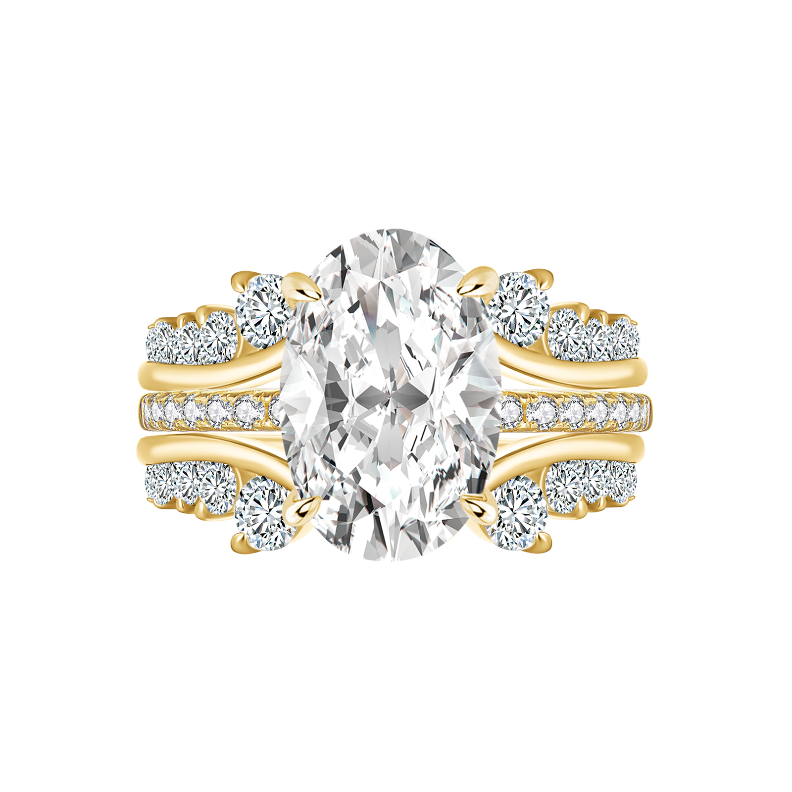 Moissanite 4.0Ct Oval Cut Yellow Gold Wedding Ring with Enhancer Ring