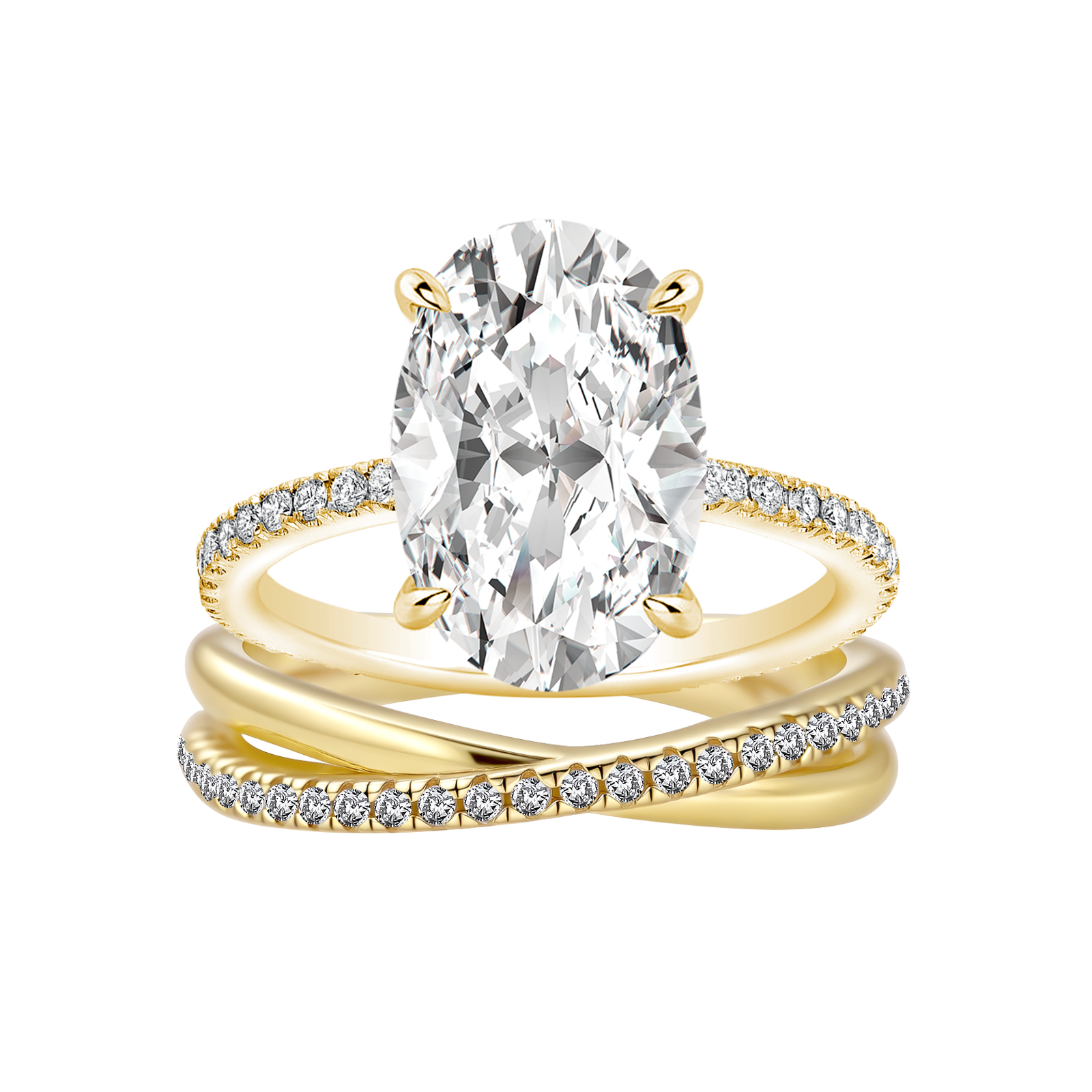 Moissanite 2PC 4.0 Ct Oval Cut Twist Yellow Gold Wedding Ring Set For Women