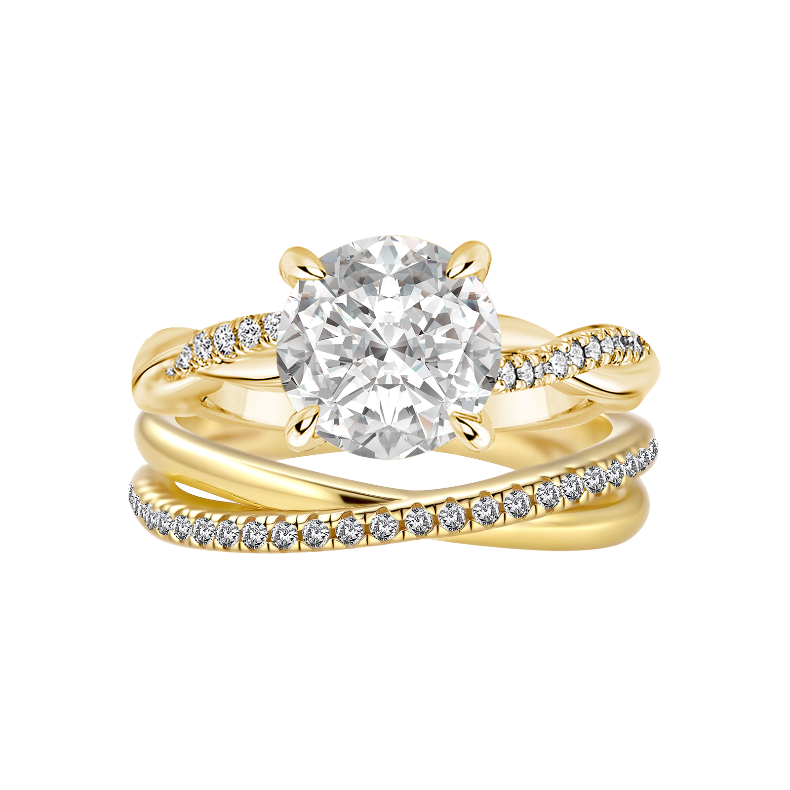 Moissanite 2PC 2.0 Ct Round Cut Twist Yellow Gold Wedding Ring Set For Women