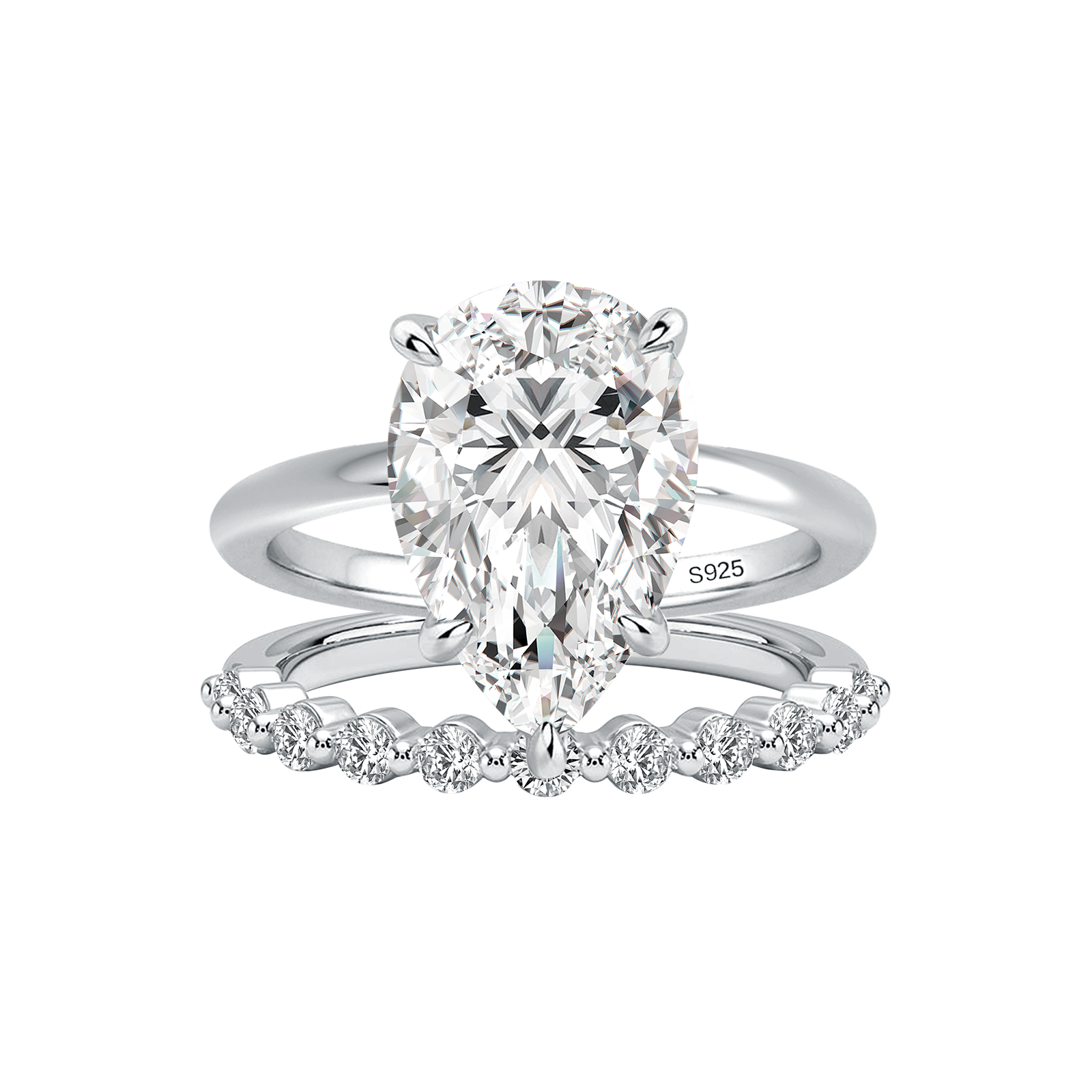 S925 Moissanite 4.0Ct Pear Cut Bridal Ring Set Stackable Everyday Wearable Rings