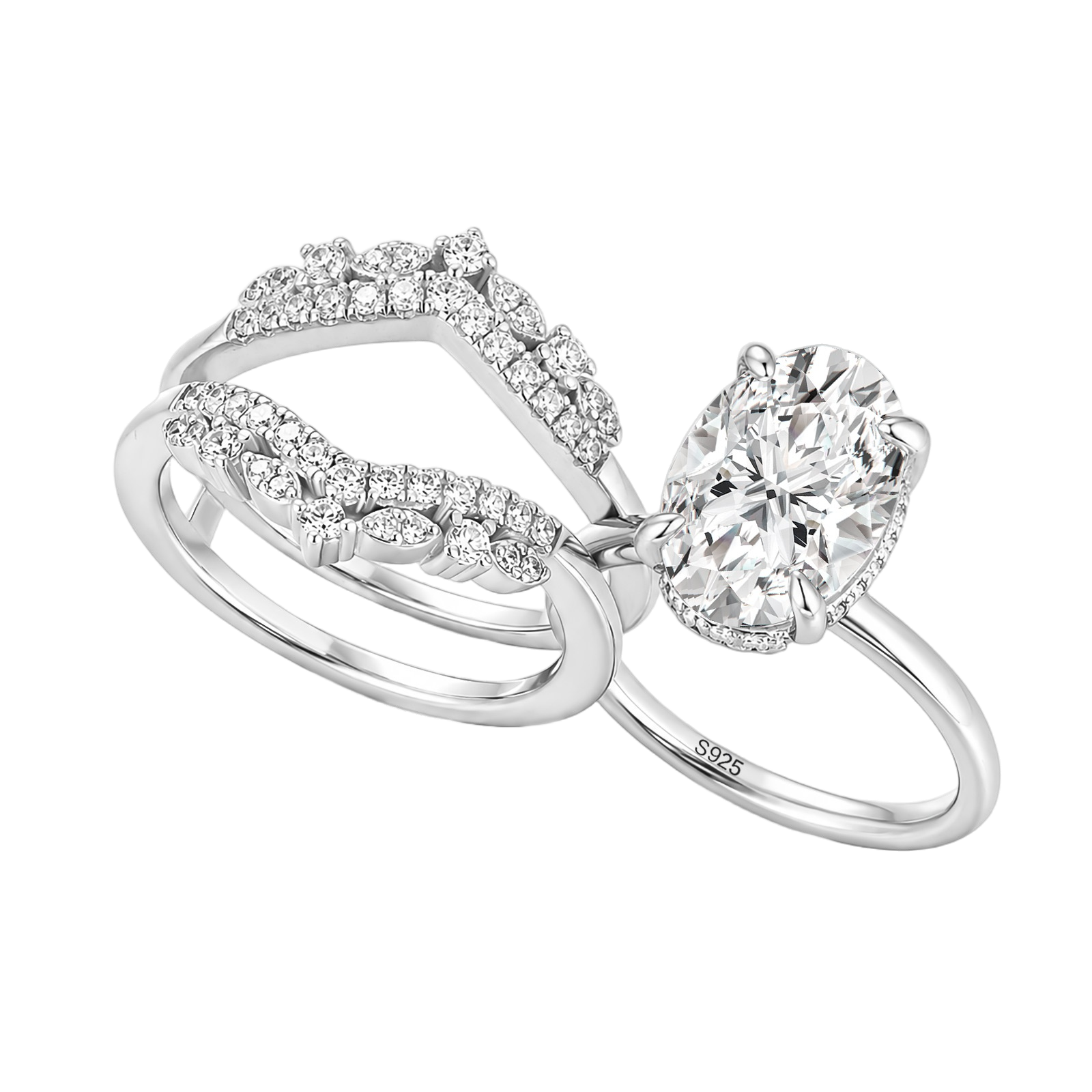 S925 Moissanite 4.0Ct Oval Cut Engagement Ring with Round Cut Insert Wedding Band Enhancer Wedding Set