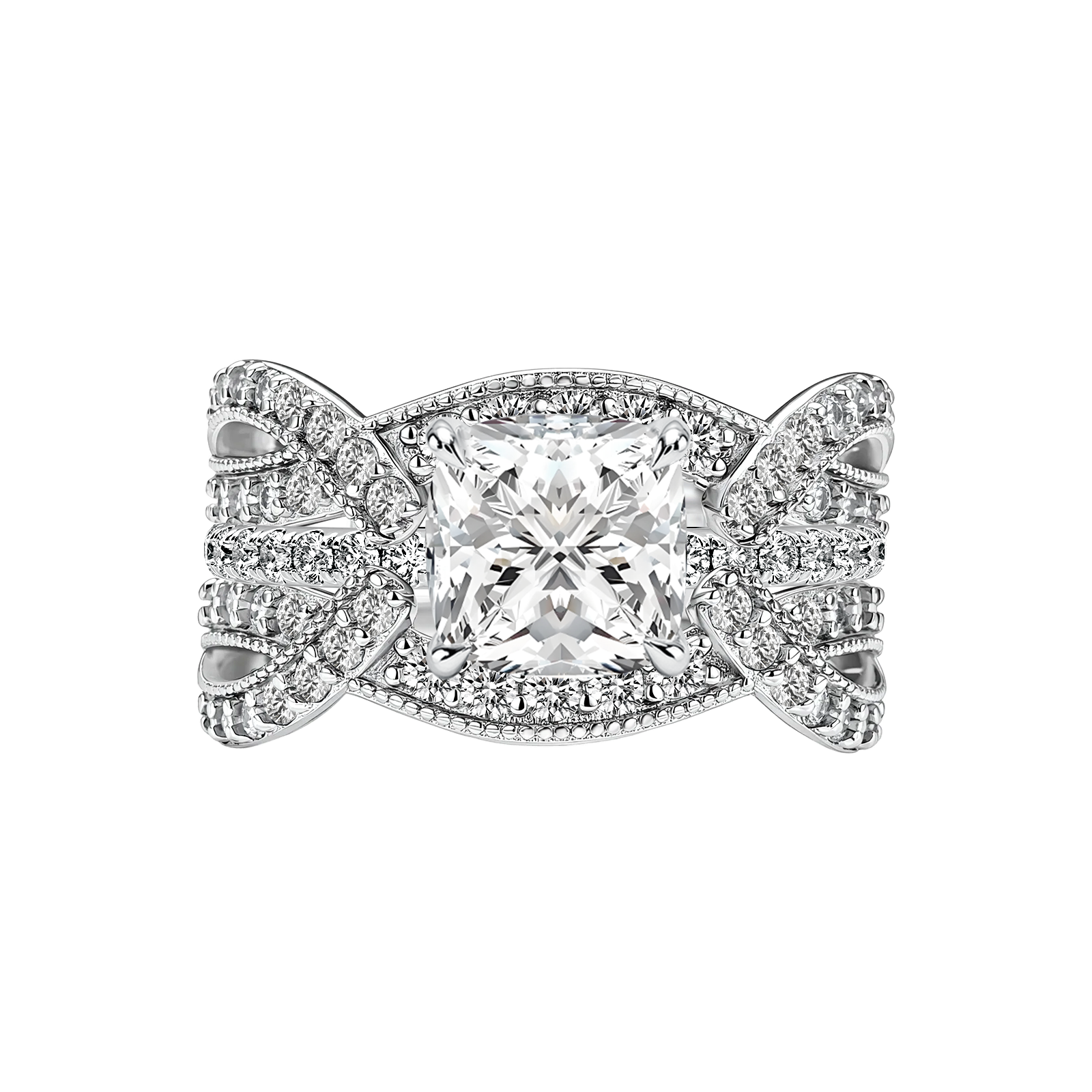 S925 Moissanite 2Ct Cushion Cut Enhancer Bridal Ring Set Vintage Stackable Rings For Anniversary Ring Gift