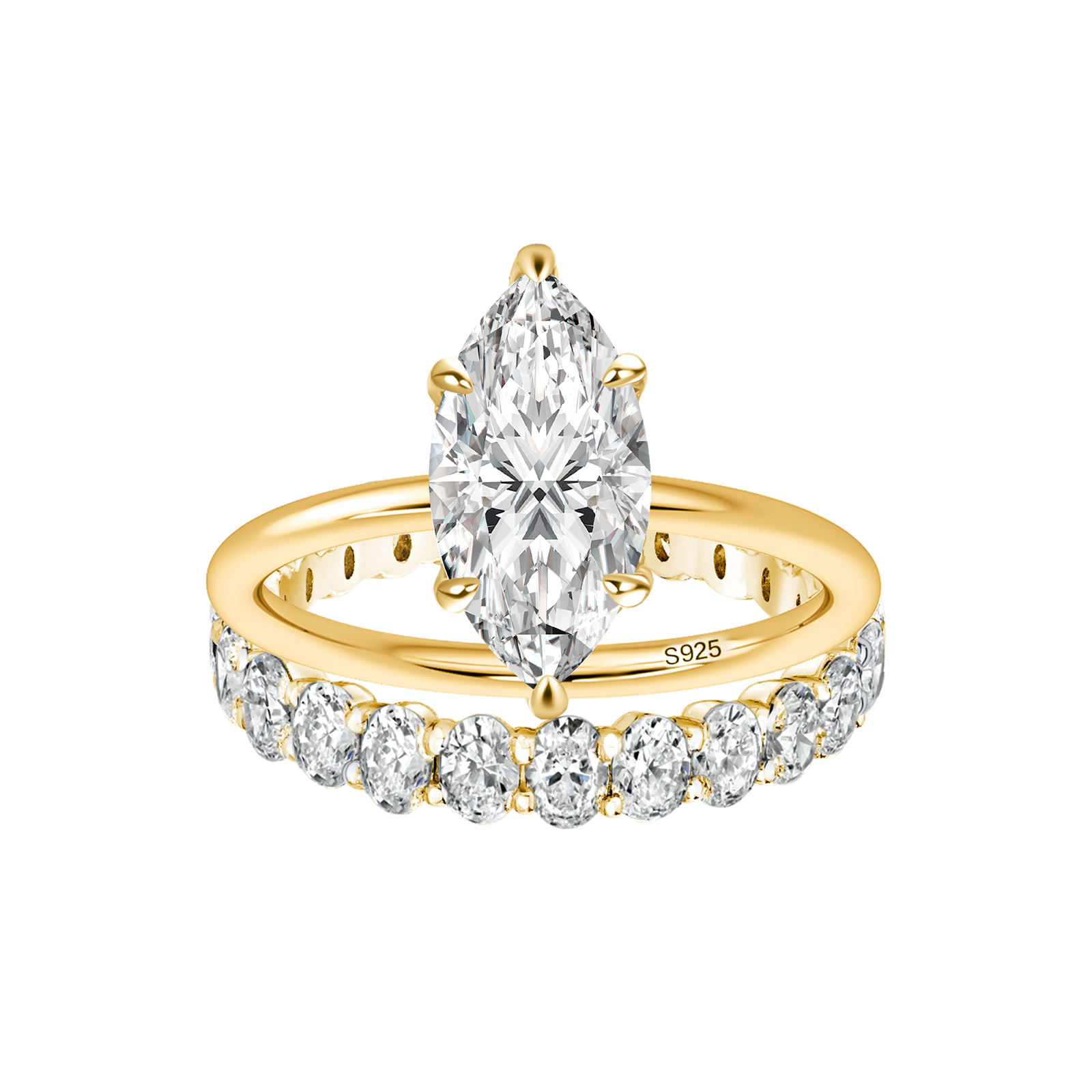 S925 Moissanite 2Ct Marquise Cut Bridal Ring Set Everyday Wearable Ring Set For Women