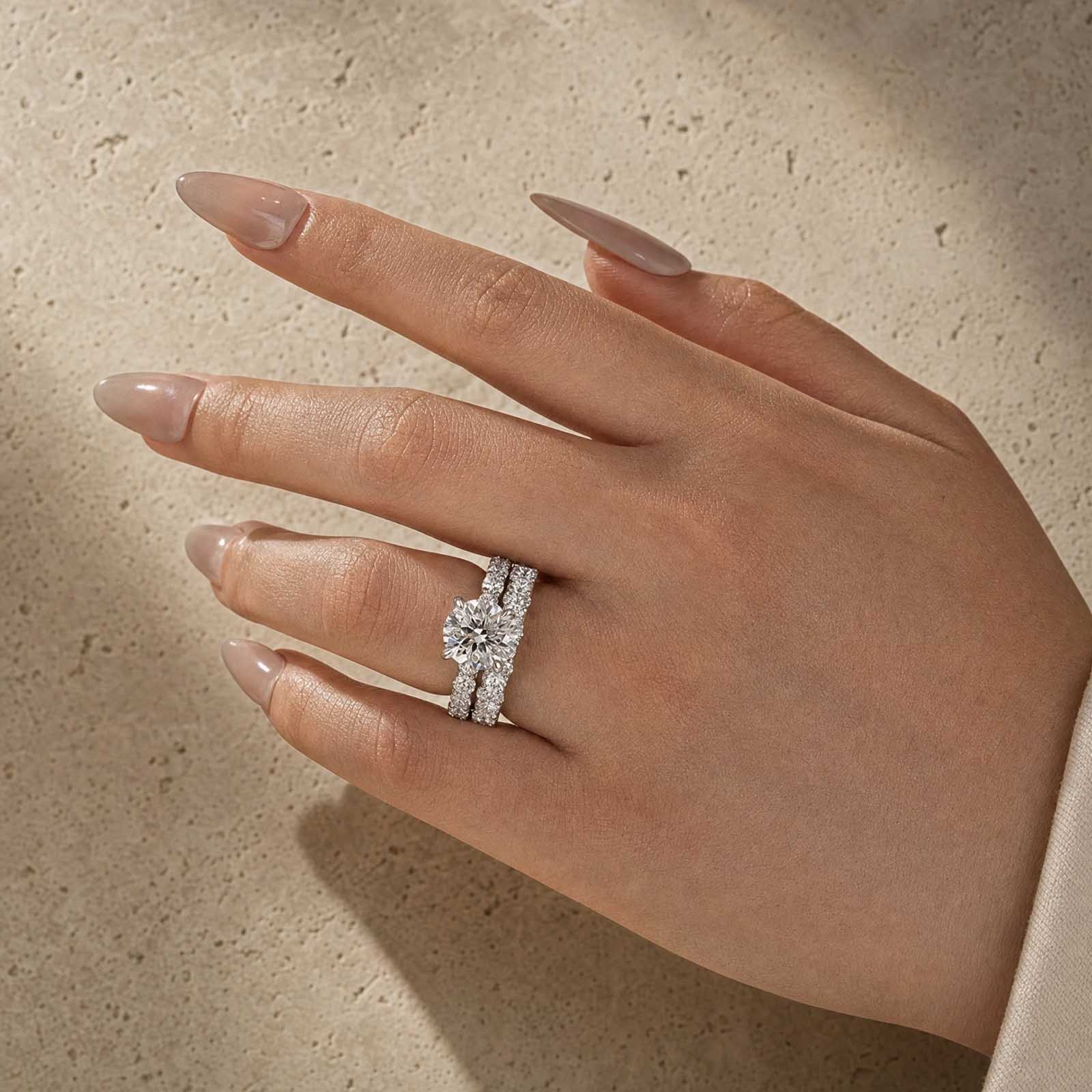 Moissanite 4.0Ct/3.0Ct Round Cut White Gold Wedding Ring & Wedding Band Stackable Ring Sets For Travel