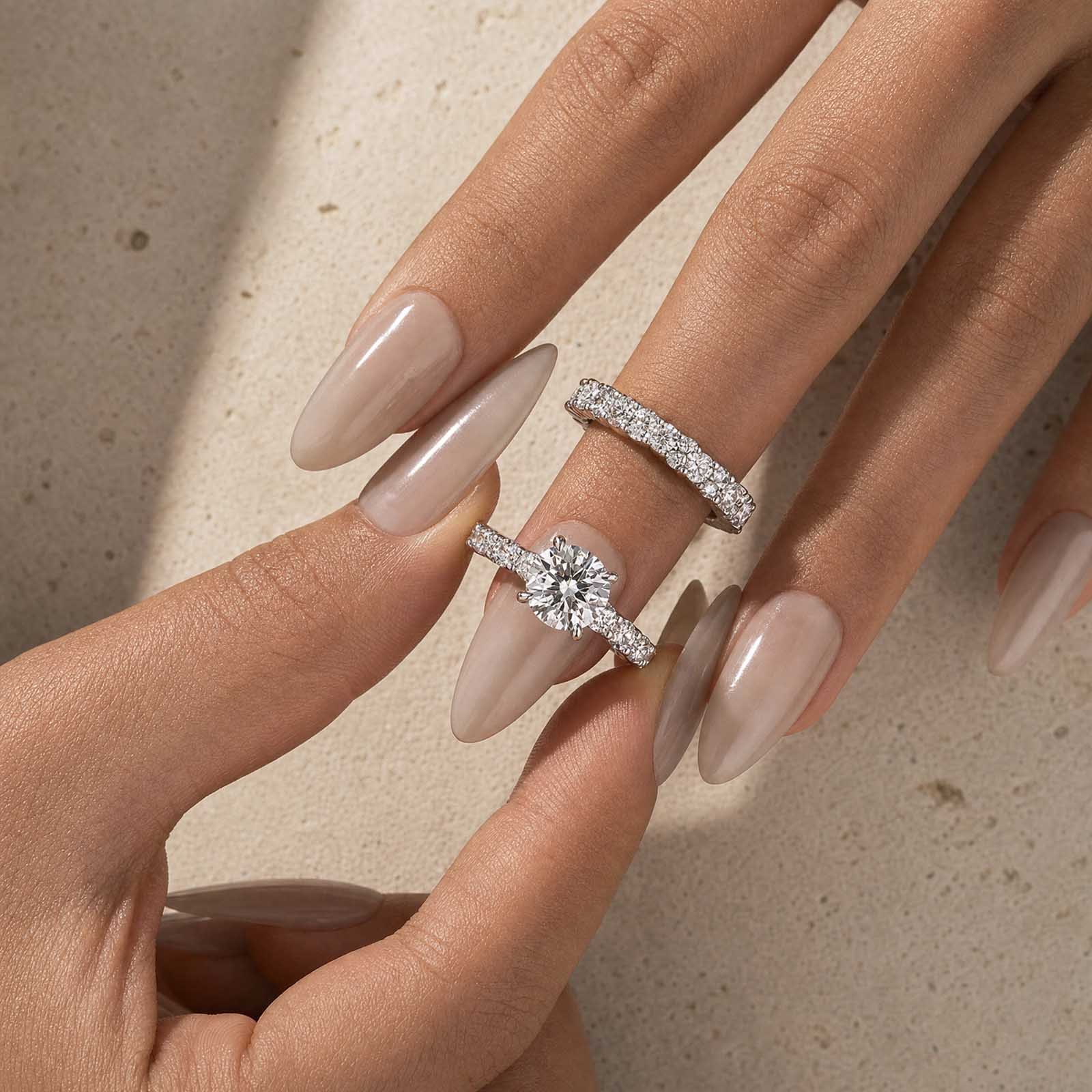 Moissanite 4.0Ct/3.0Ct Round Cut White Gold Wedding Ring & Wedding Band Stackable Ring Sets For Travel