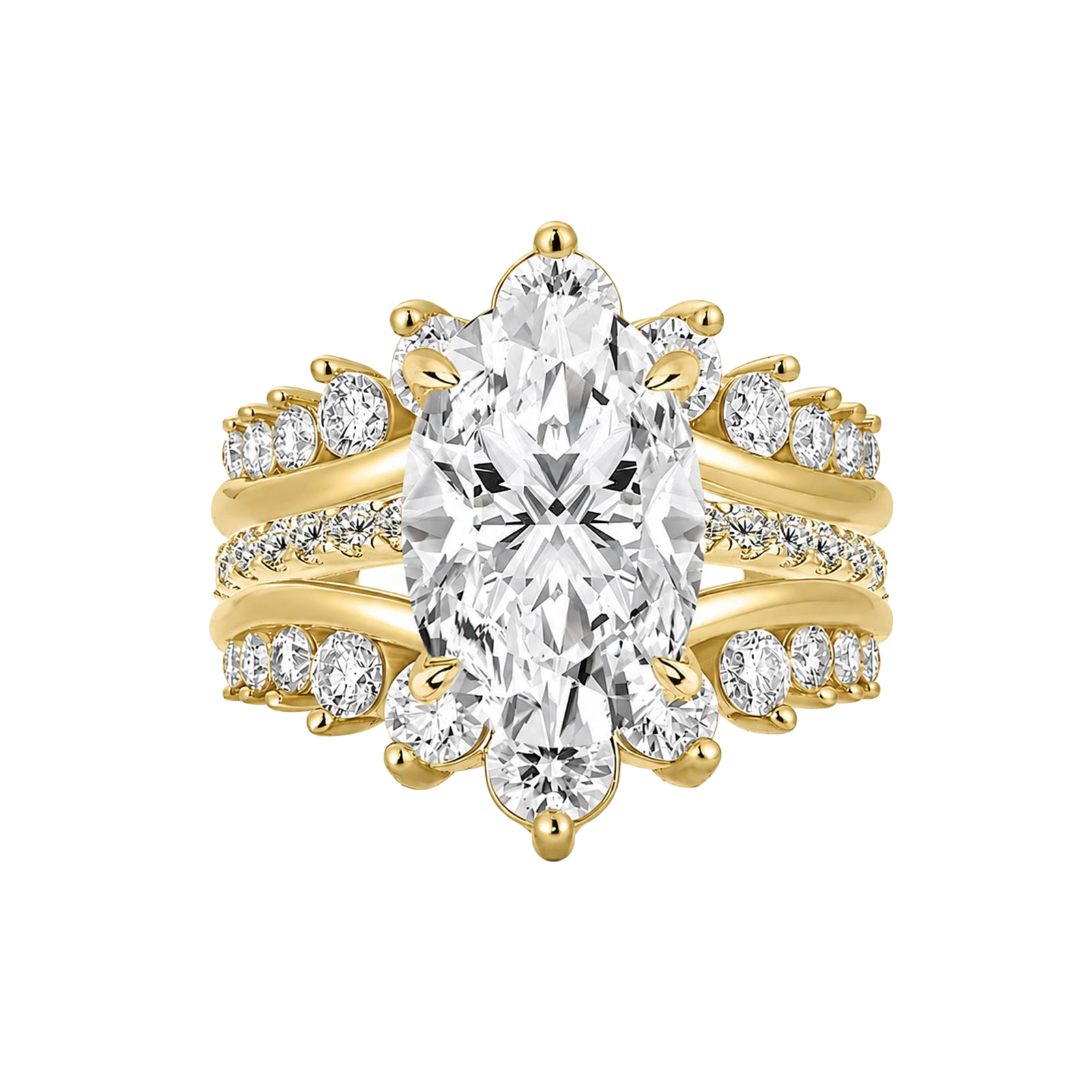 S925 Moissanite 4.0Ct Oval Cut Engagement Ring with V-Shaped Crown Enhancer Band For Everyday Wear