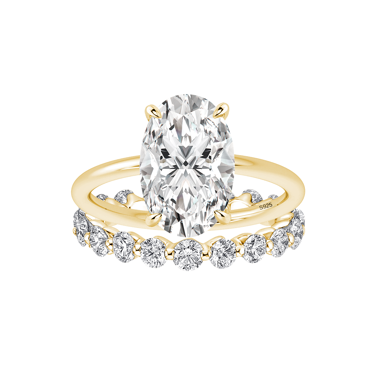 Moissanite 4.0Ct Hidden Halo Oval Cut Yellow Gold Engagement Ring with 1.5Ct Round Cut Wedding Band