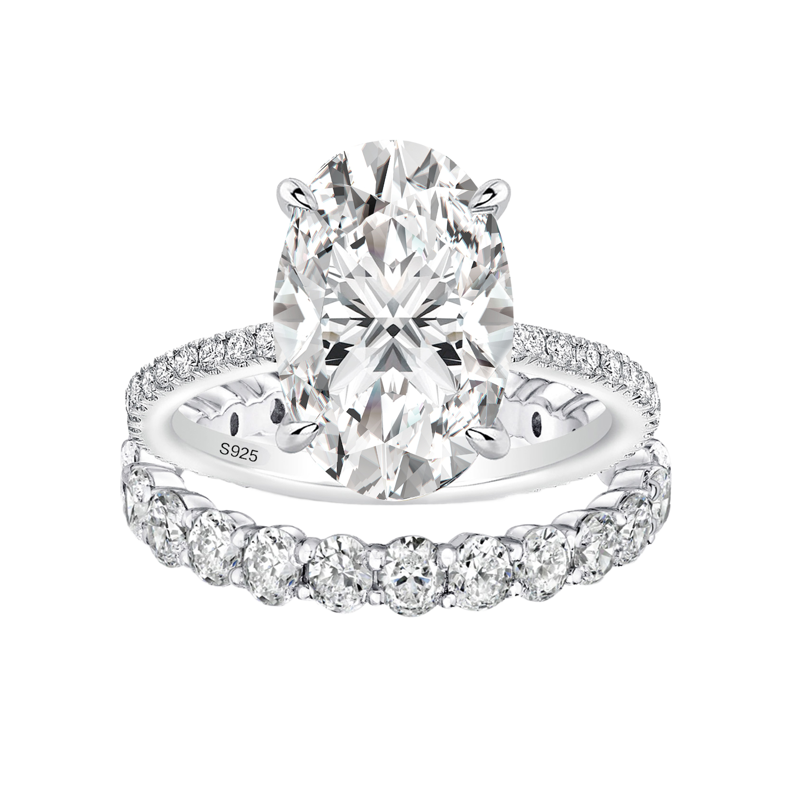 Moissanite 4.0Ct Hidden Halo Oval Cut White Gold Engagement Ring with 3.0Ct Oval Cut Wedding Band