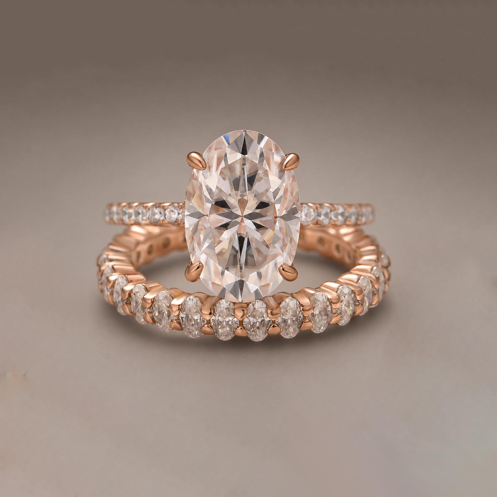 Moissanite 4.0Ct Hidden Halo Oval Cut White Gold Engagement Ring with 3.0Ct Oval Cut Wedding Band