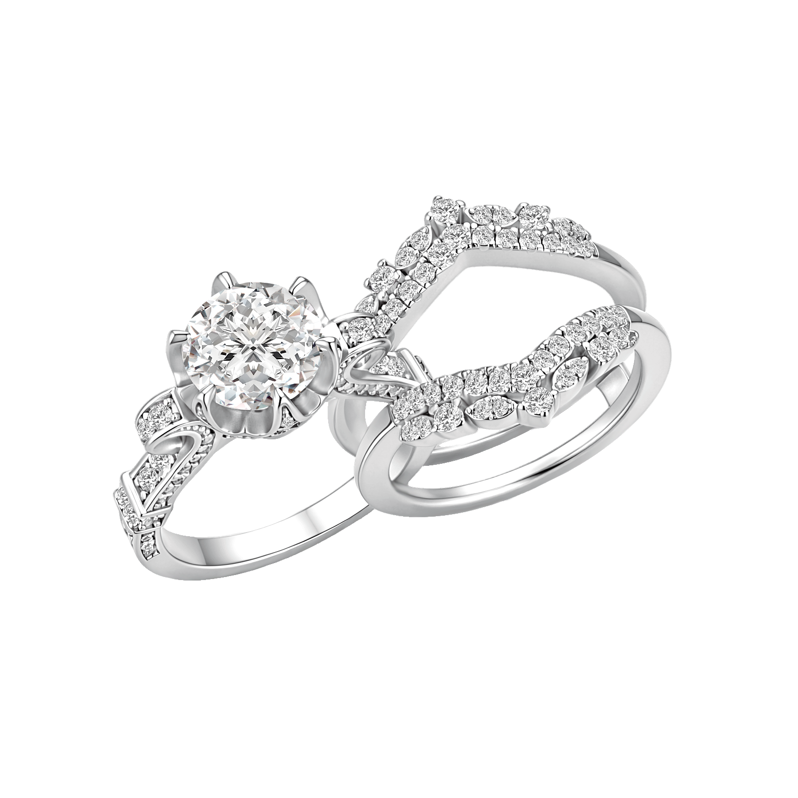 S925 Moissanite 2.0Ct Round Cut Engagement Ring with 1.65Ct Enhancer Wedding Band
