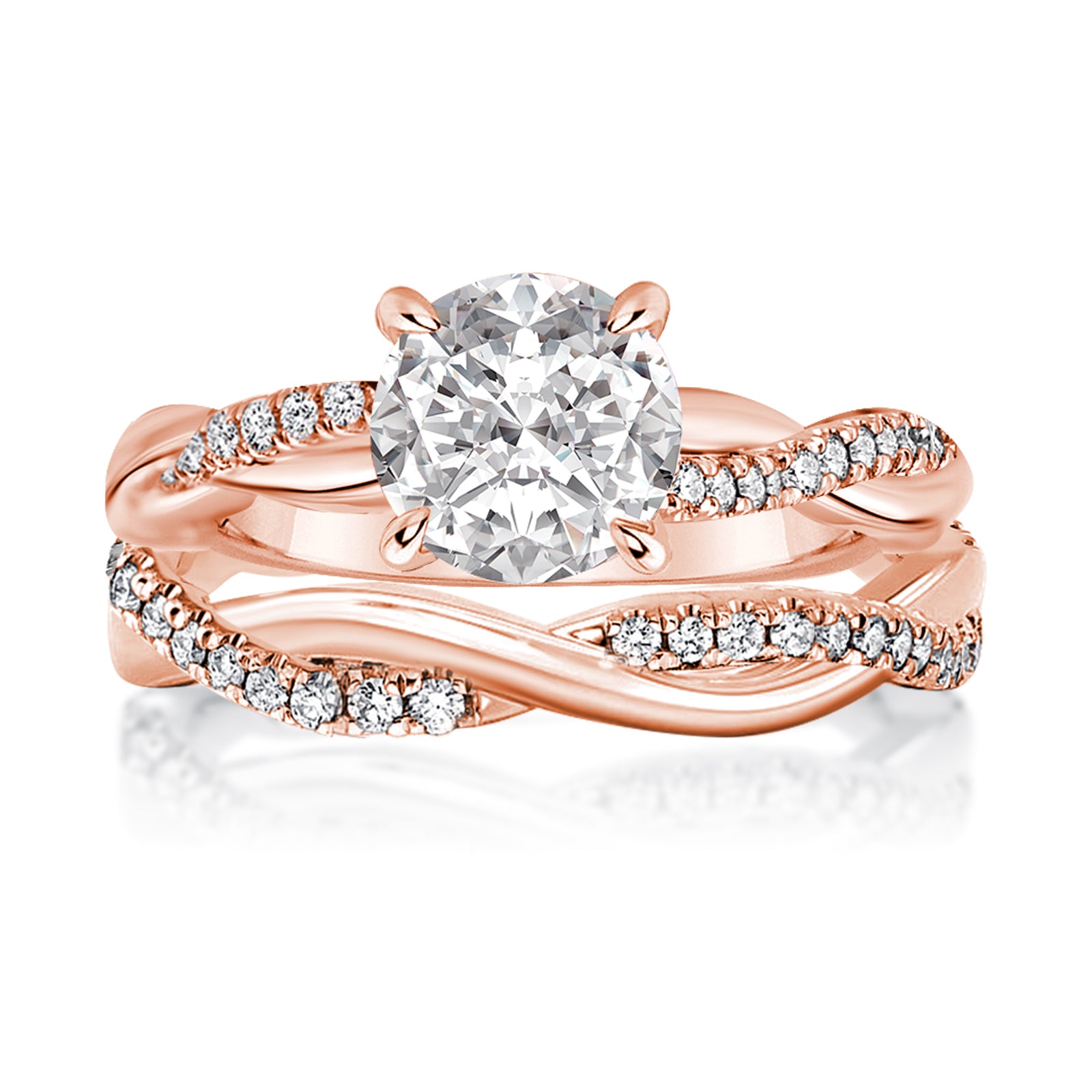 S925 Moissanite 2.0 Ct Twist Rose Gold Pave Wedding Ring Set