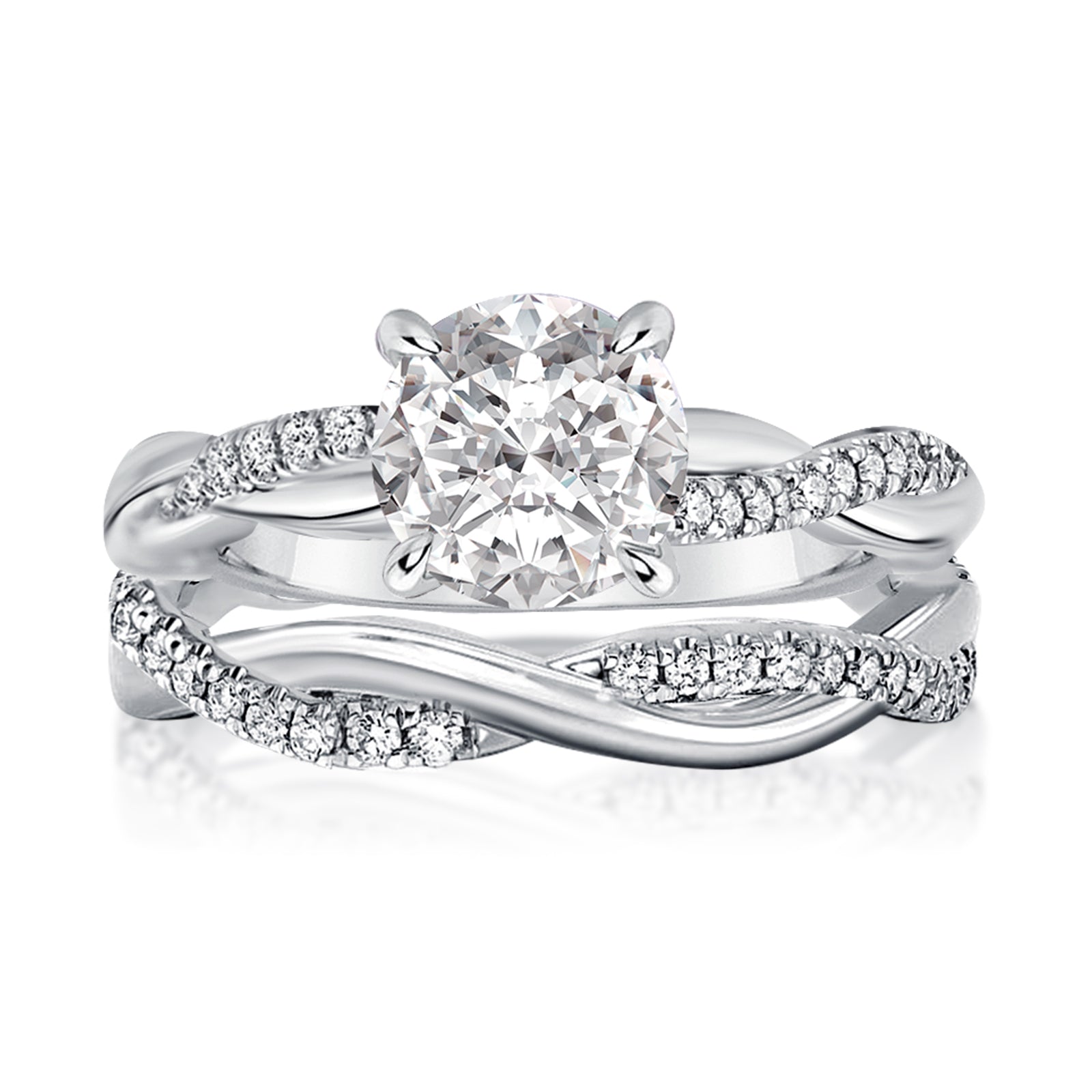S925 Moissanite 2.0 Ct Twist White Gold Pave Wedding Ring Set