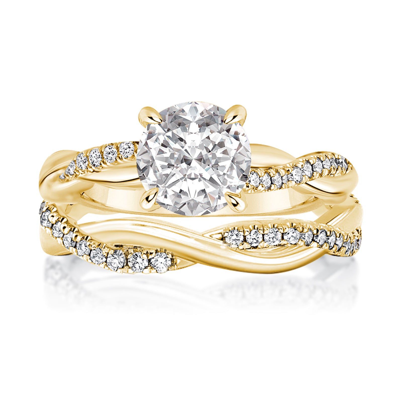 Gelovely Moissanite 2.0 Ct Twist Yellow Gold Pave Wedding Ring Set