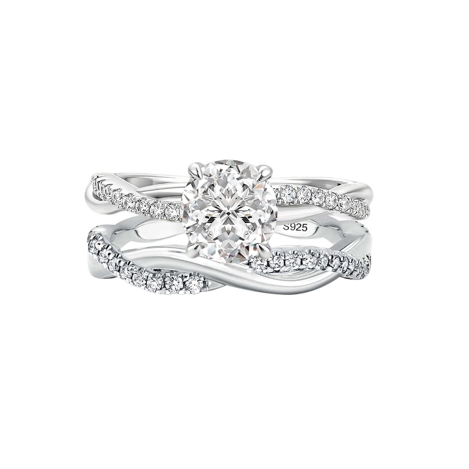S925 Moissanite 1Ct Round Cut Twist Bridal Ring Set Gold Plated Promise Travel Wedding Ring Set