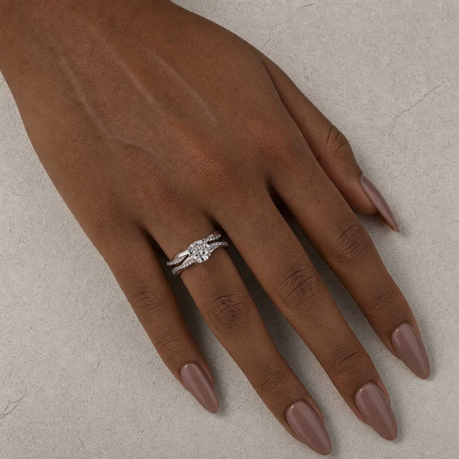 S925 Moissanite 1Ct Round Cut Twist Bridal Ring Set Gold Plated Promise Travel Wedding Ring Set