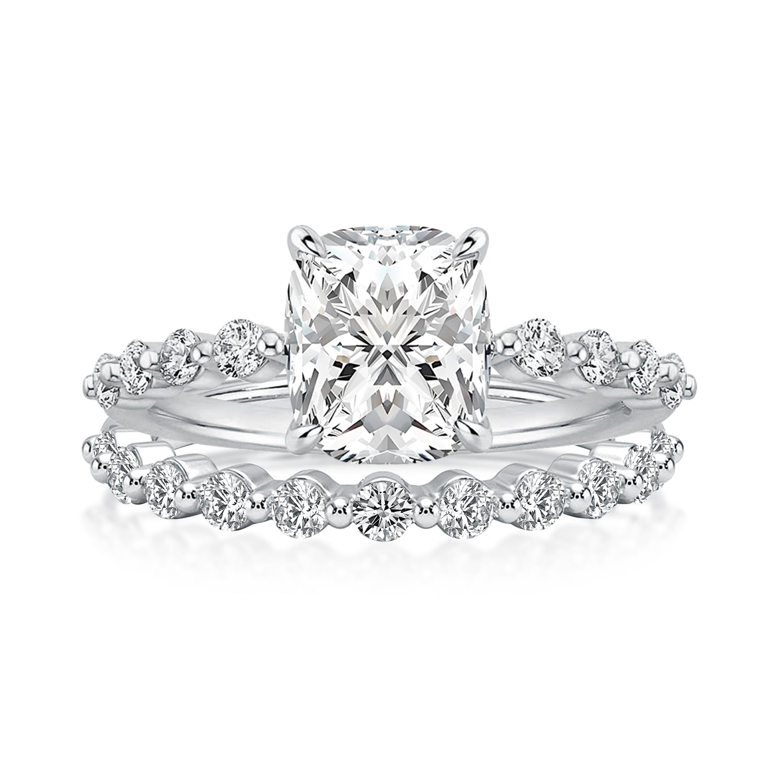 S925 Moissanite 2.0 Ct Cushion Cut Wedding Ring Set For Women