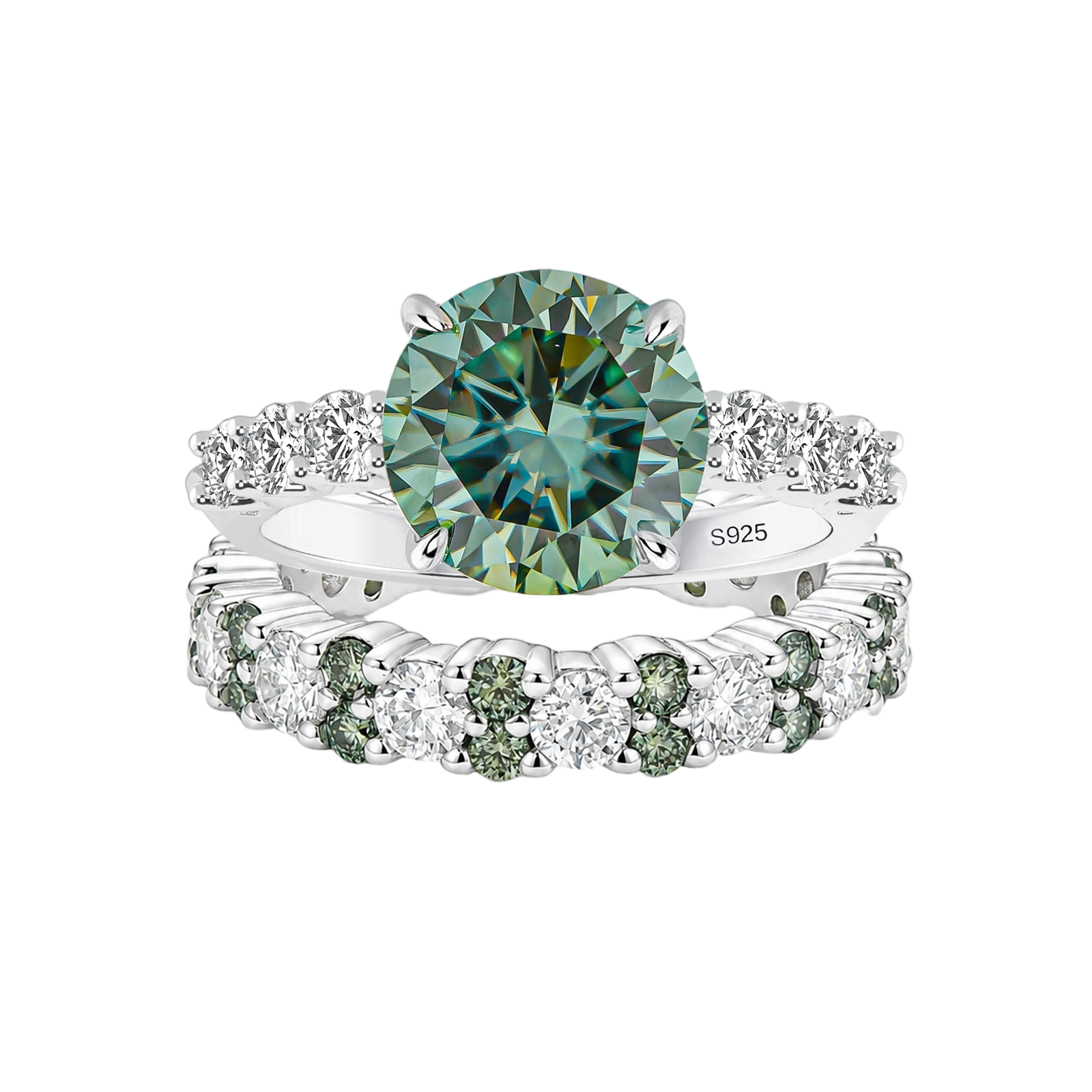 S925 Moissanite 3.0Ct～4.0Ct Round Cut Two-Tone Band Bridal Ring Set For Daily Wear