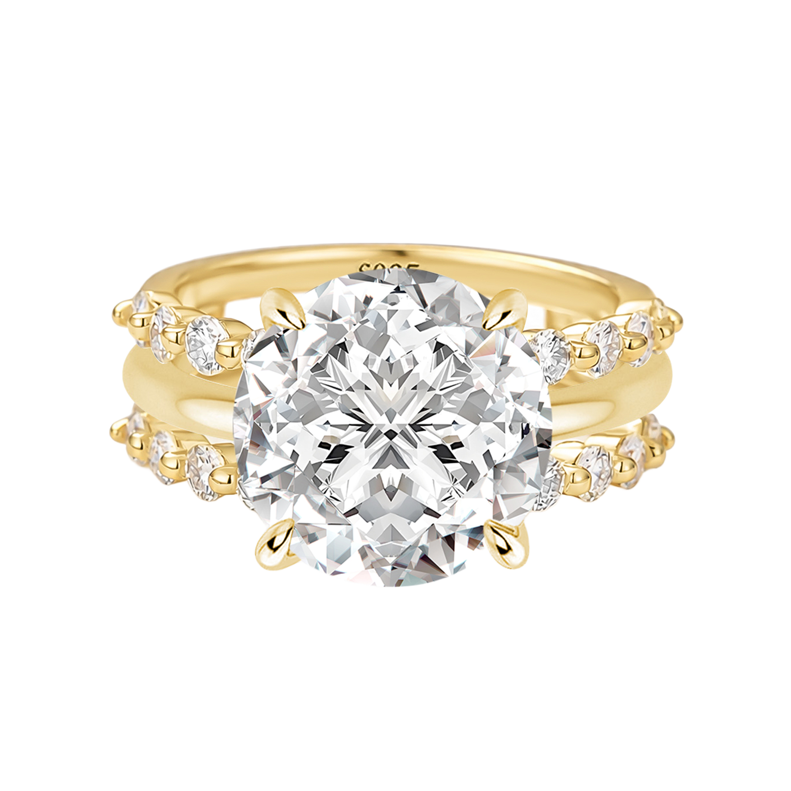 S925 Moissanite 4.0Ct Round Cut 18K Gold-plated Stackable Vintage Enhancer Bridal Ring Set