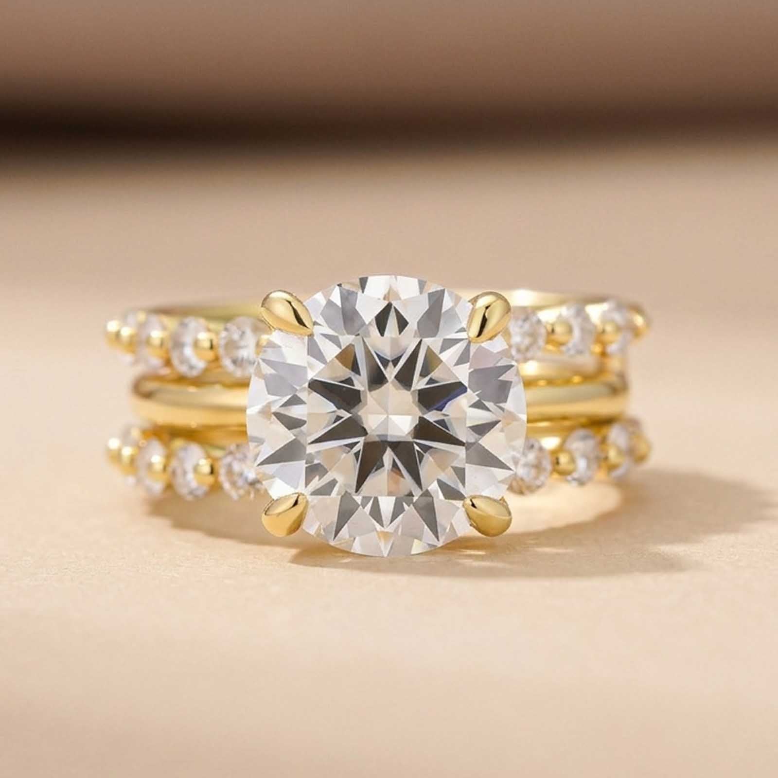 S925 Moissanite 4.0Ct Round Cut 18K Gold-plated Stackable Vintage Enhancer Bridal Ring Set