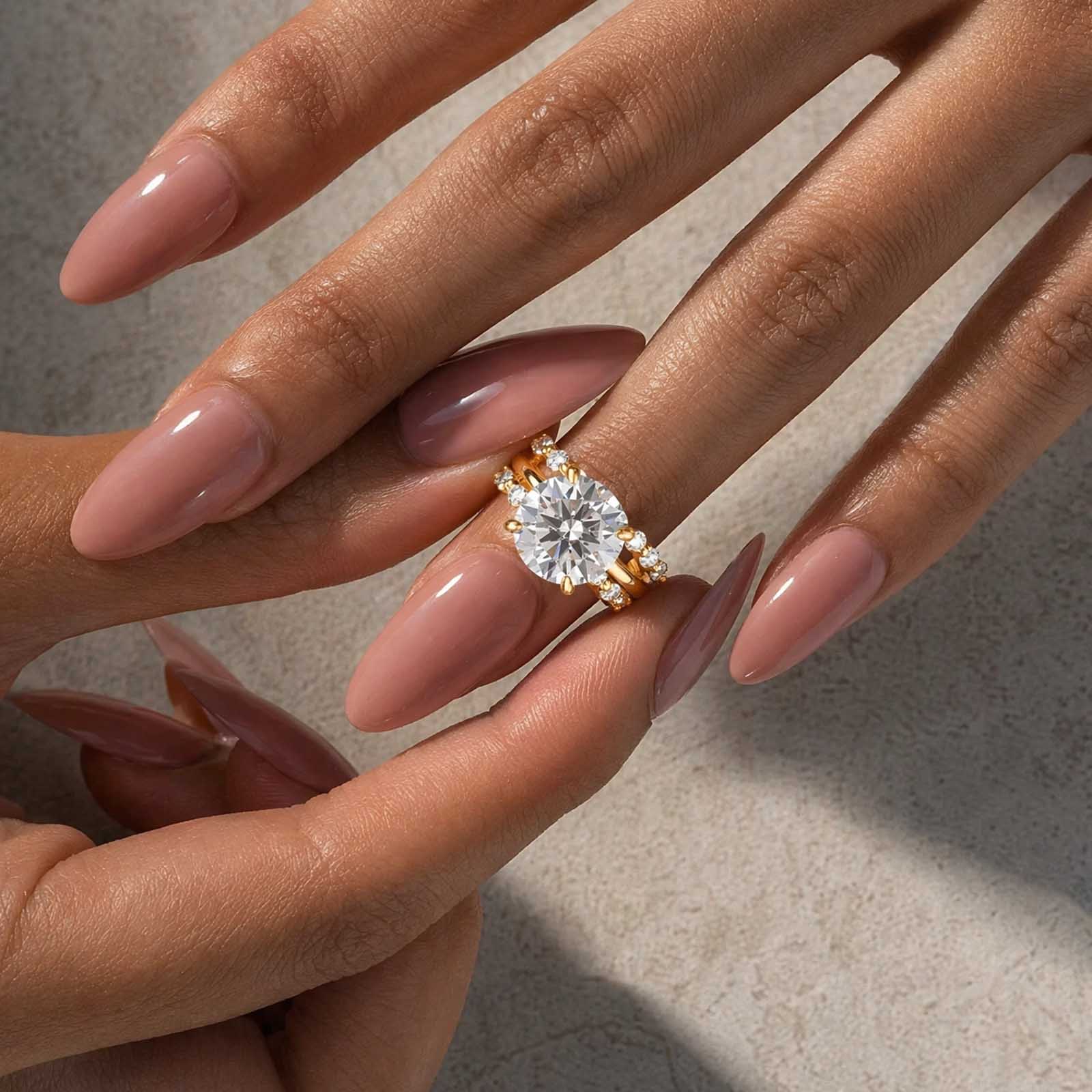 S925 Moissanite 4.0Ct Round Cut 18K Gold-plated Stackable Vintage Enhancer Bridal Ring Set