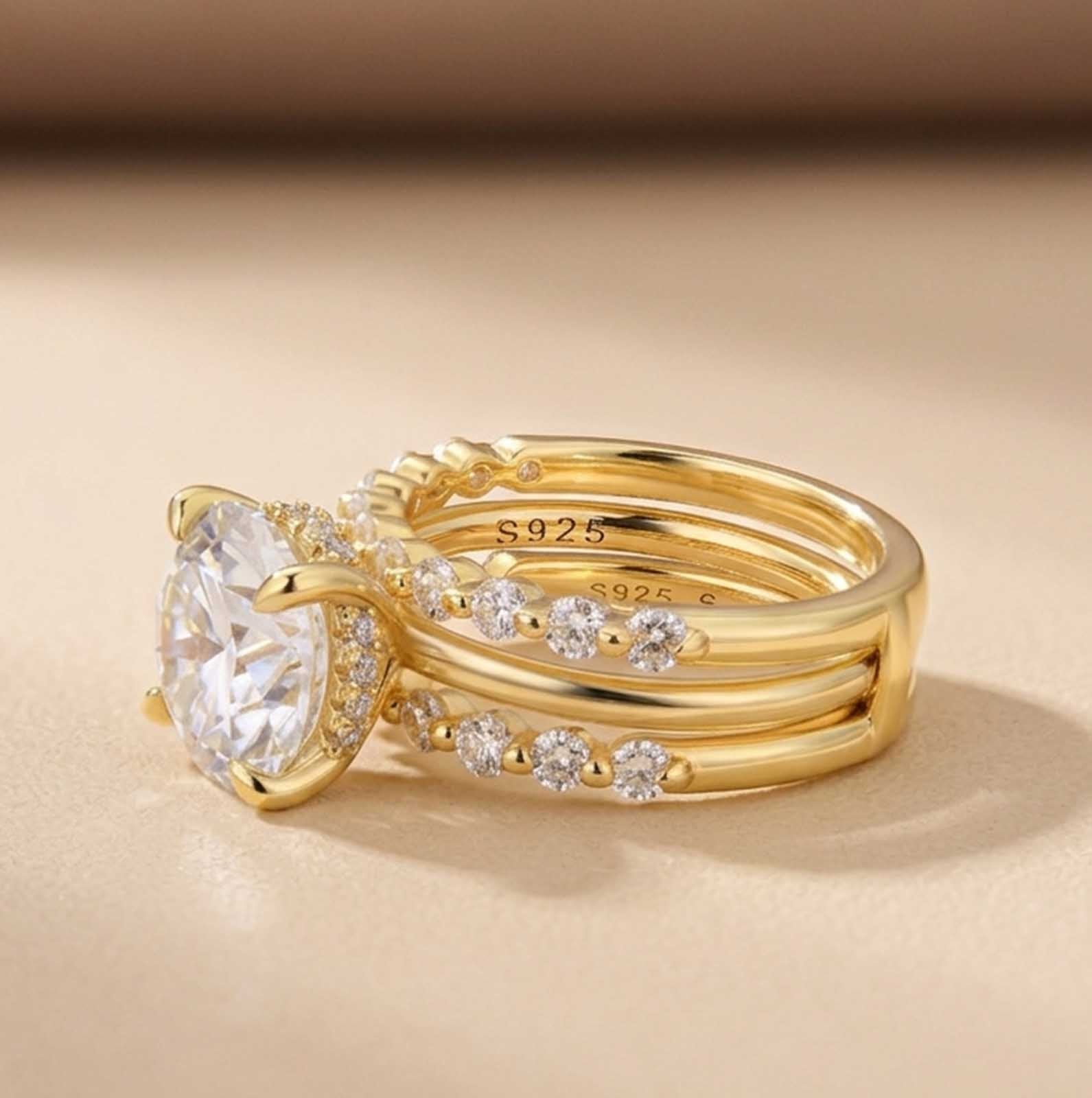 S925 Moissanite 4.0Ct Round Cut 18K Gold-plated Stackable Vintage Enhancer Bridal Ring Set