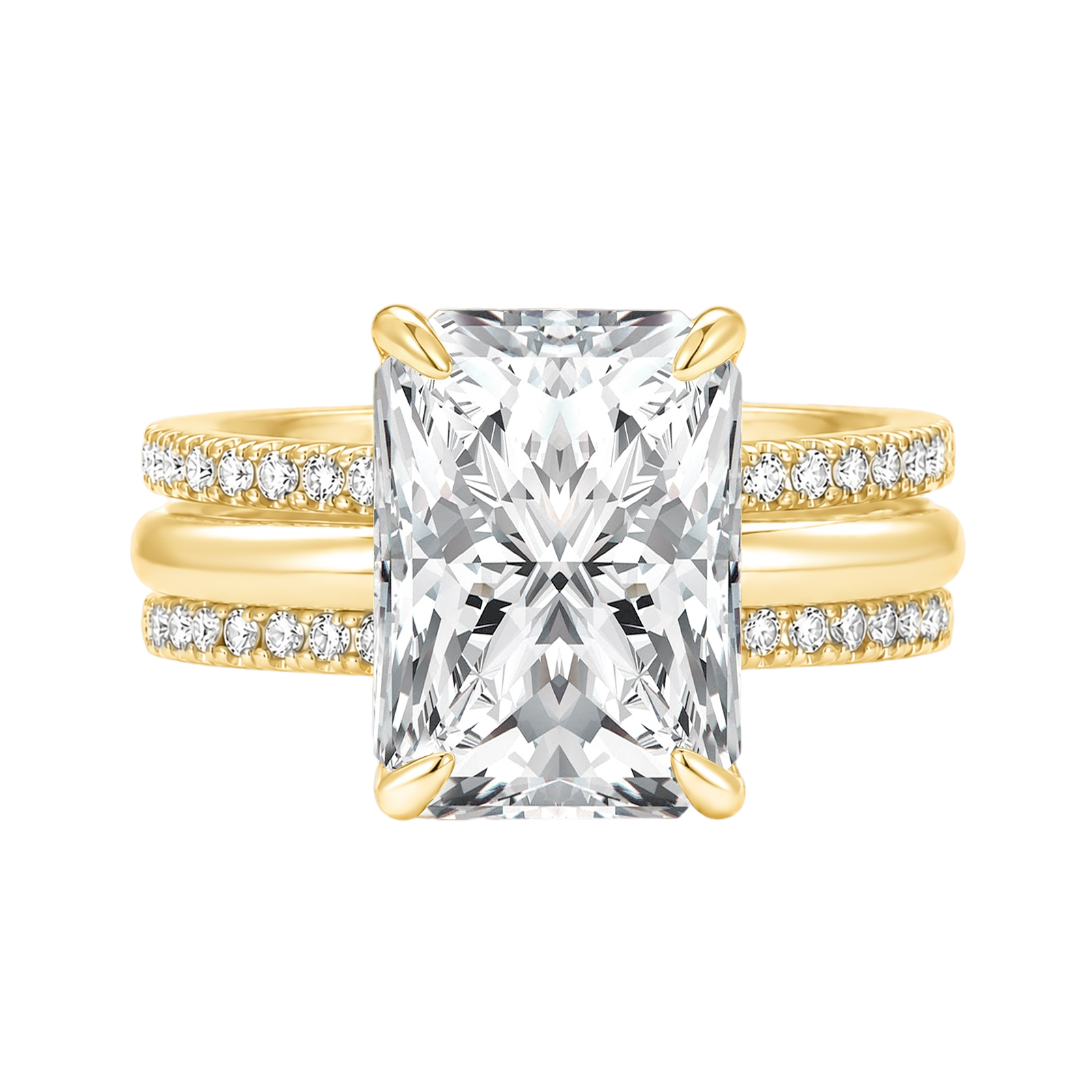 Moissanite 4.5Ct Radiant Cut 2PC Stackable Enhancer Open Band Ring Sets In Sterling Silver