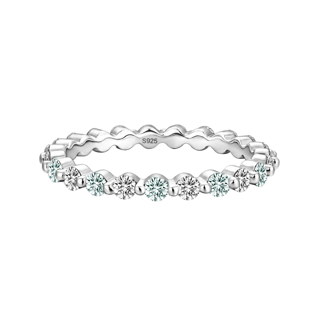 S925 Moissanite 0.858Ct Round Cut Mint Green & White Stone Half Eternity Wedding Band