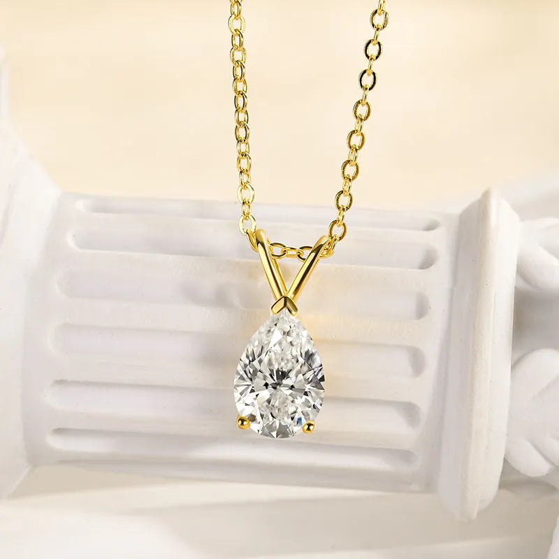 Gelovely Moissanite 1.5 Ct Pear Cut Yellow Gold Pendant Necklace