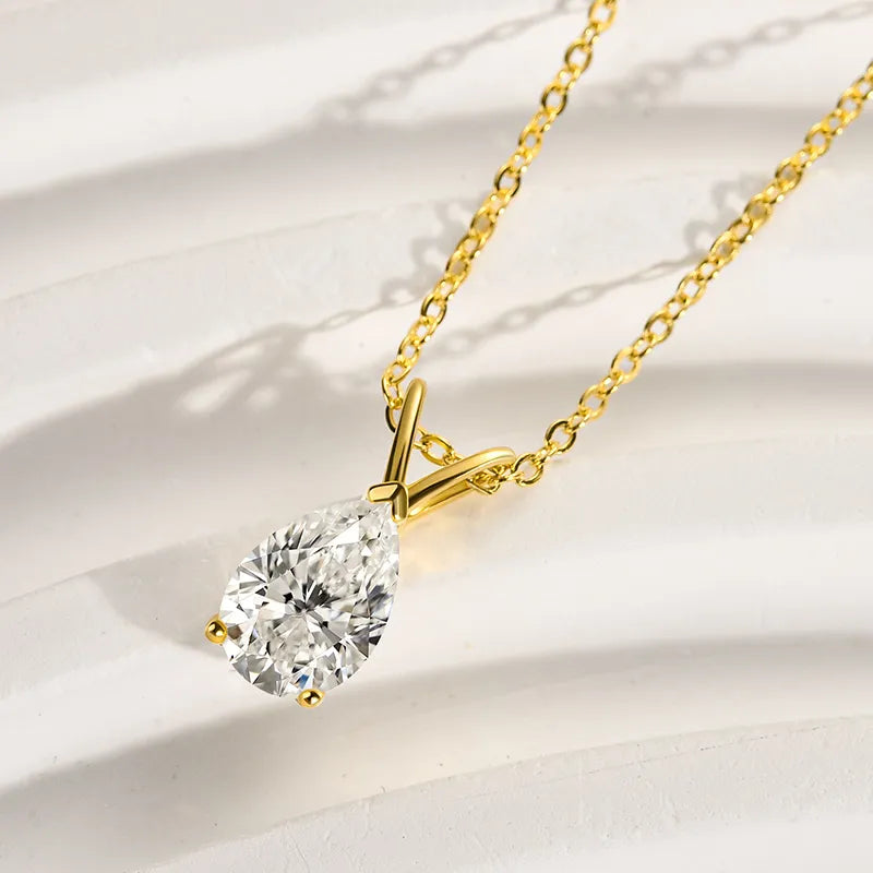 Gelovely Moissanite 1.5 Ct Pear Cut Yellow Gold Pendant Necklace